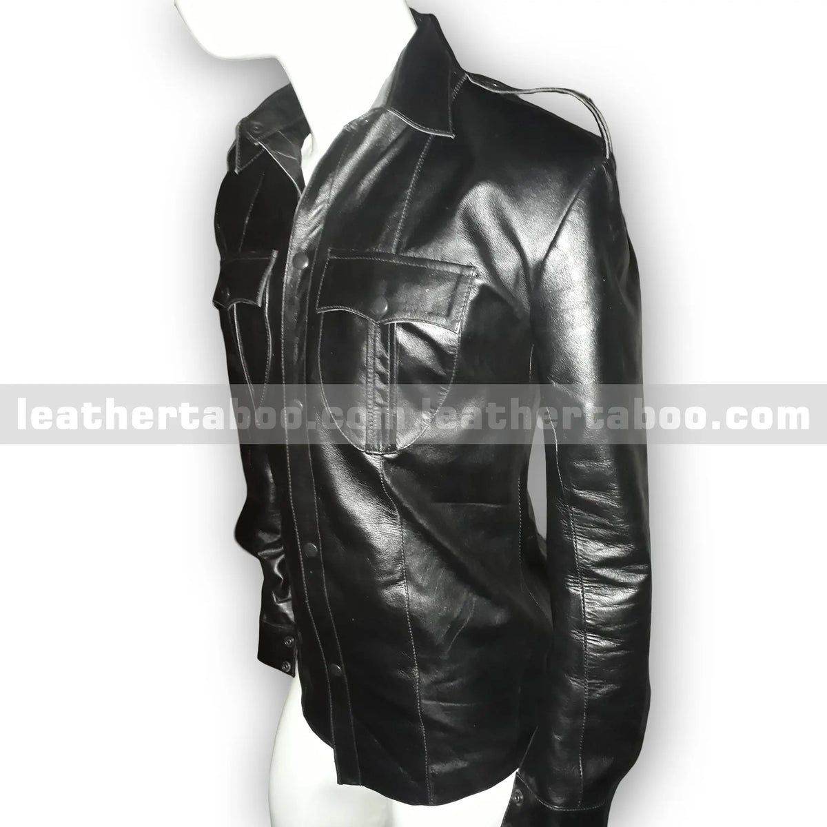 Men’s Premium Cowhide Leather Shirt with Shoulder Cutouts – Button-Up Military Style– Stylish Outerwear - Leather taboo