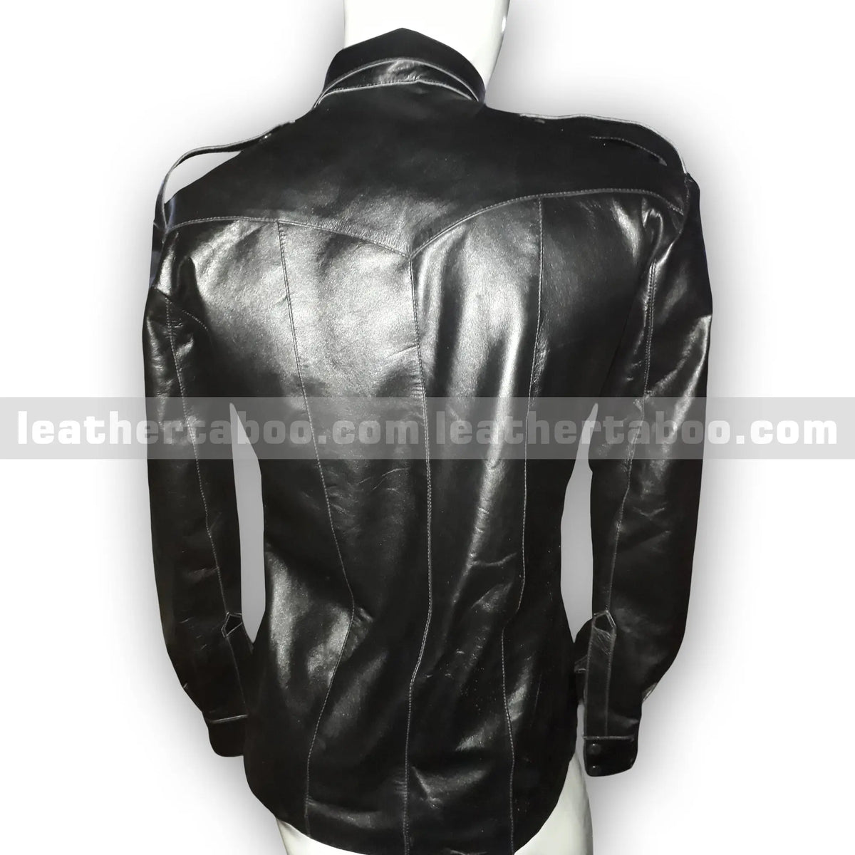 Men’s Premium Cowhide Leather Shirt with Shoulder Cutouts – Button-Up Military Style– Stylish Outerwear - Leather taboo