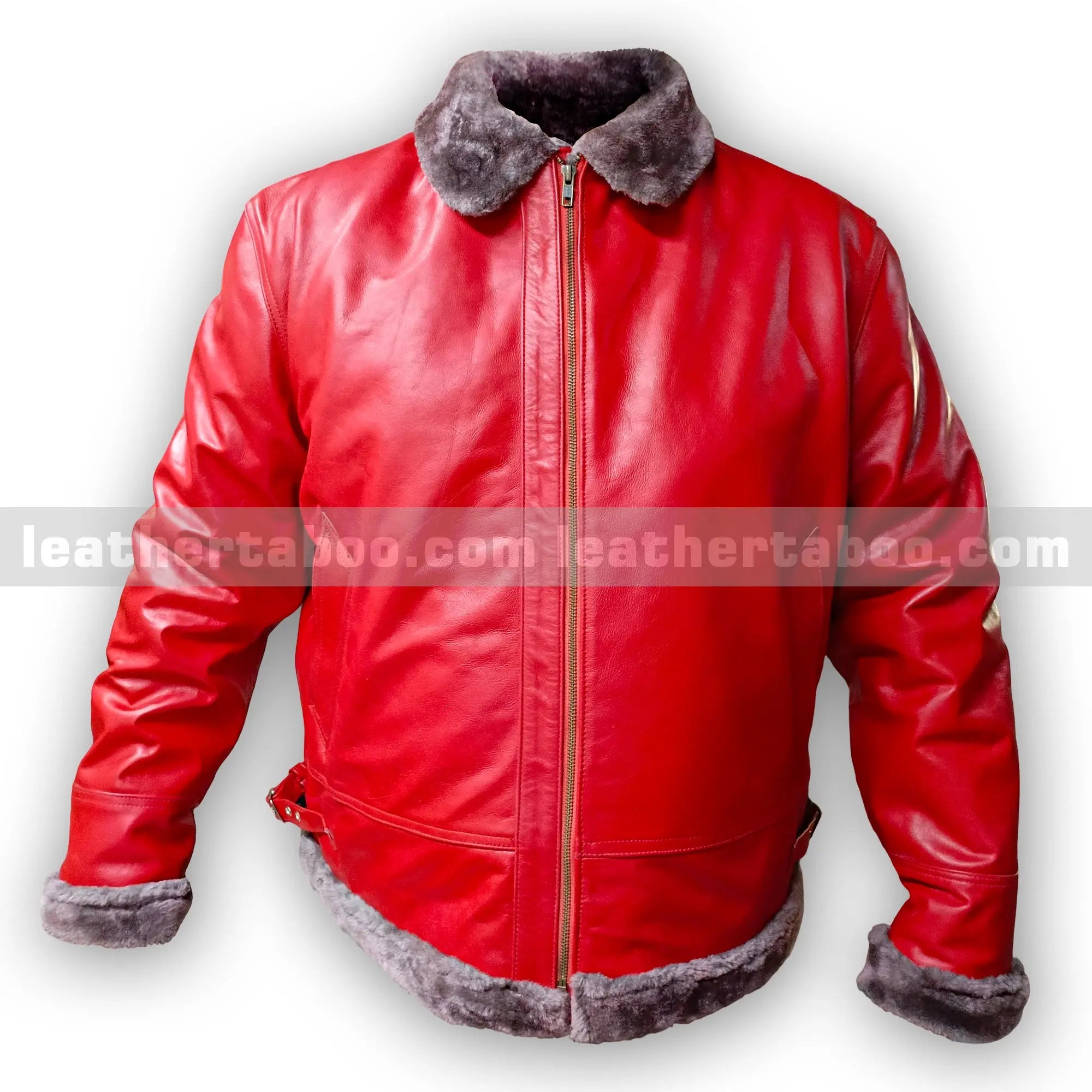 Men's Premium Red Sheepskin Leather Jacket with Faux Fur Lining โ Winter Aviator Style Outerwear - Leather taboo