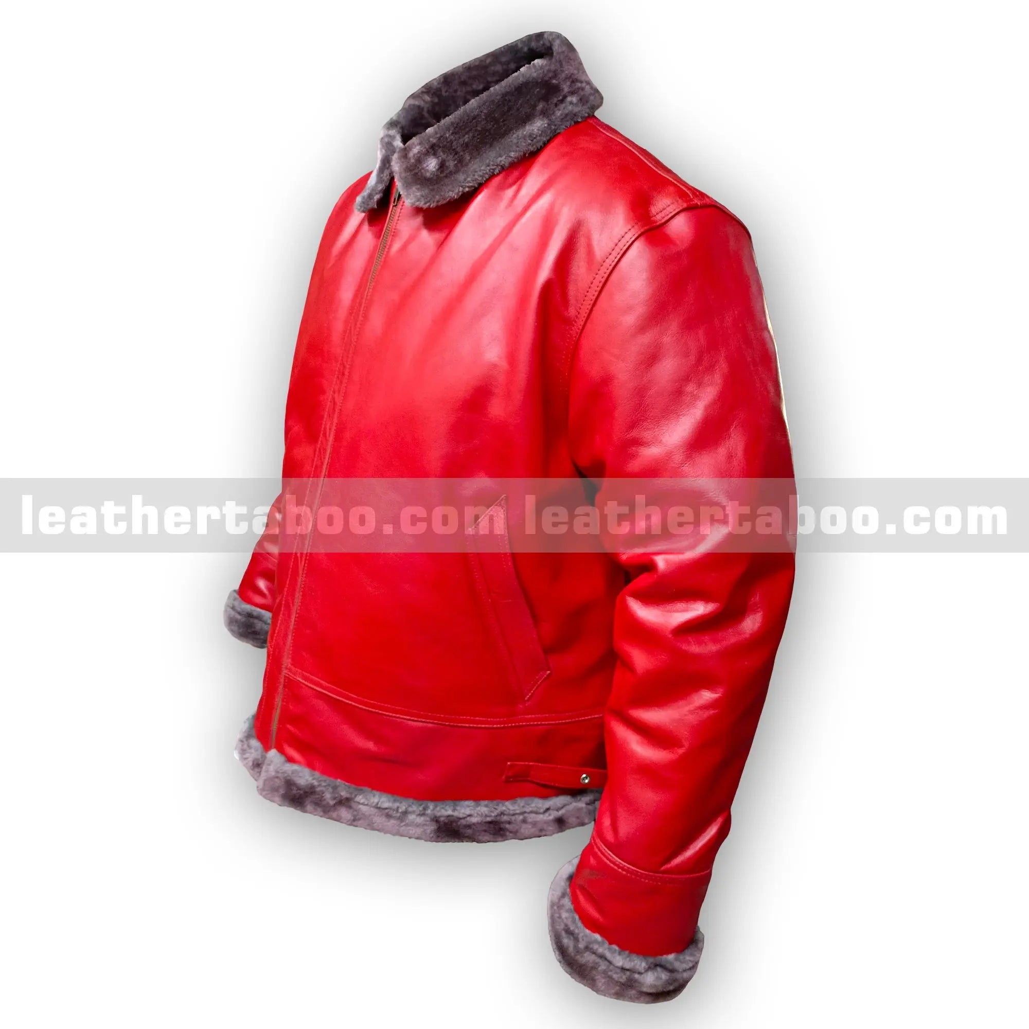 Men's Premium Red Sheepskin Leather Jacket with Faux Fur Lining โ Winter Aviator Style Outerwear - Leather taboo