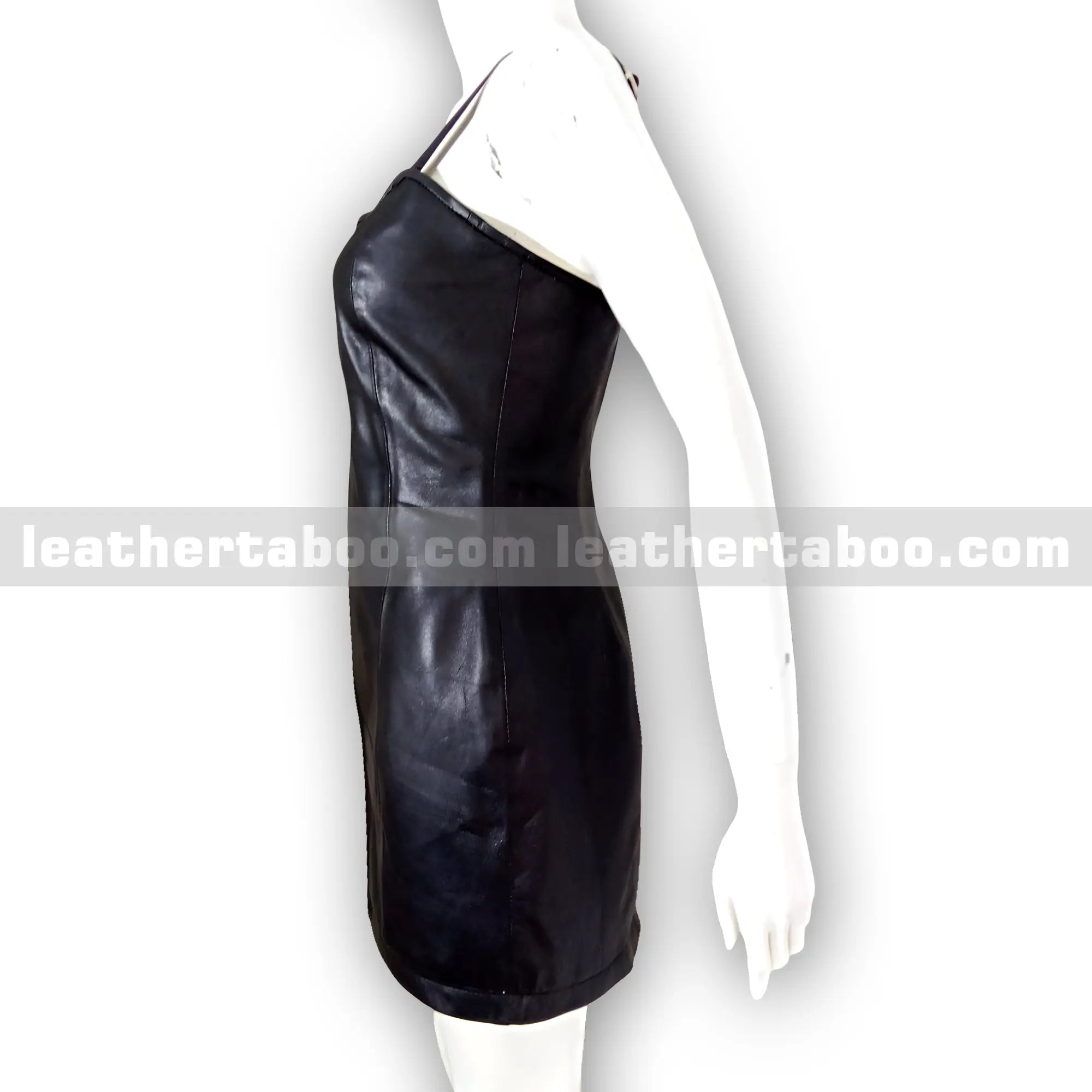 Women's Premium Sheepskin Leather Bodycon Dress with Front Zipper and Adjustable Straps - Leather taboo
