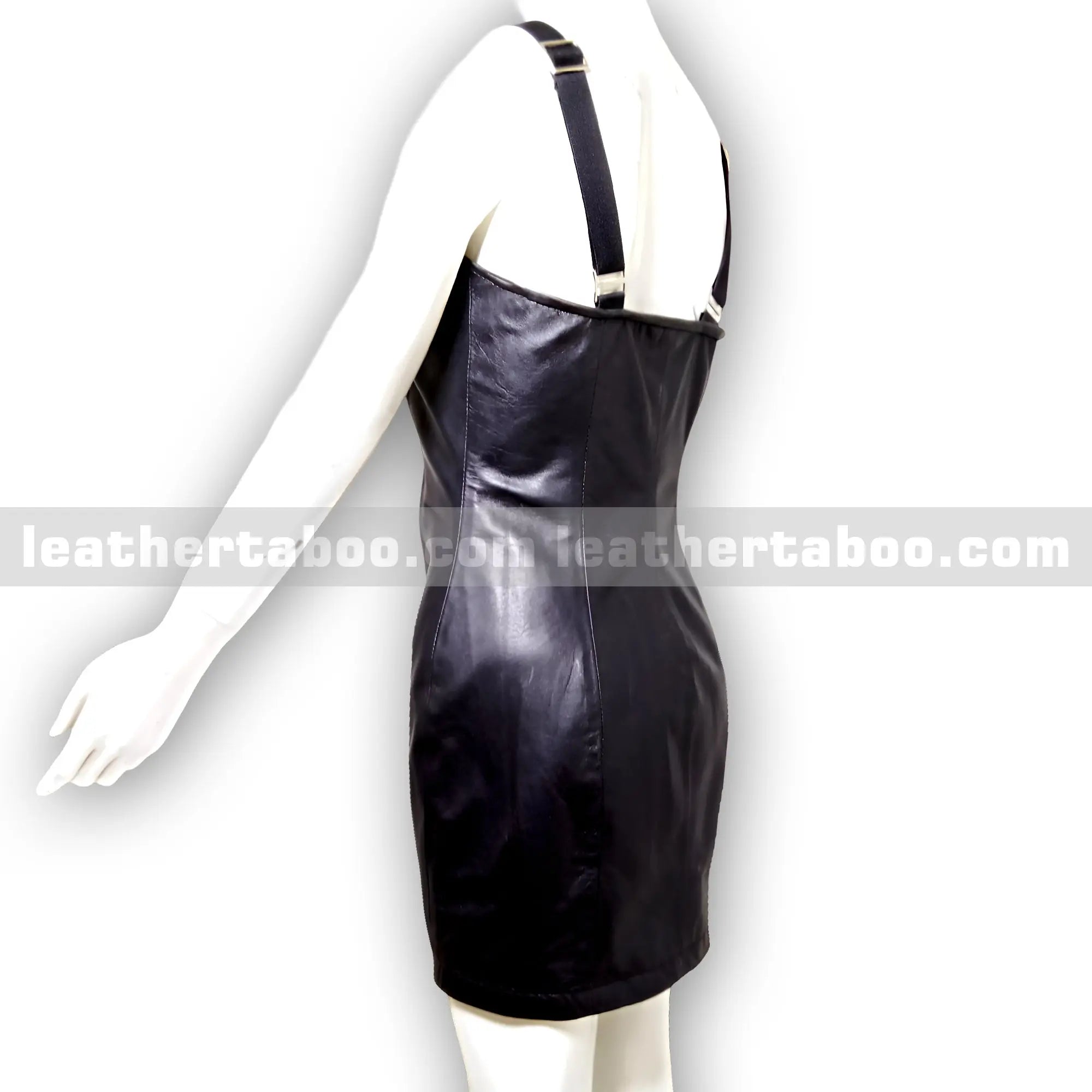 Women's Premium Sheepskin Leather Bodycon Dress with Front Zipper and Adjustable Straps - Leather taboo