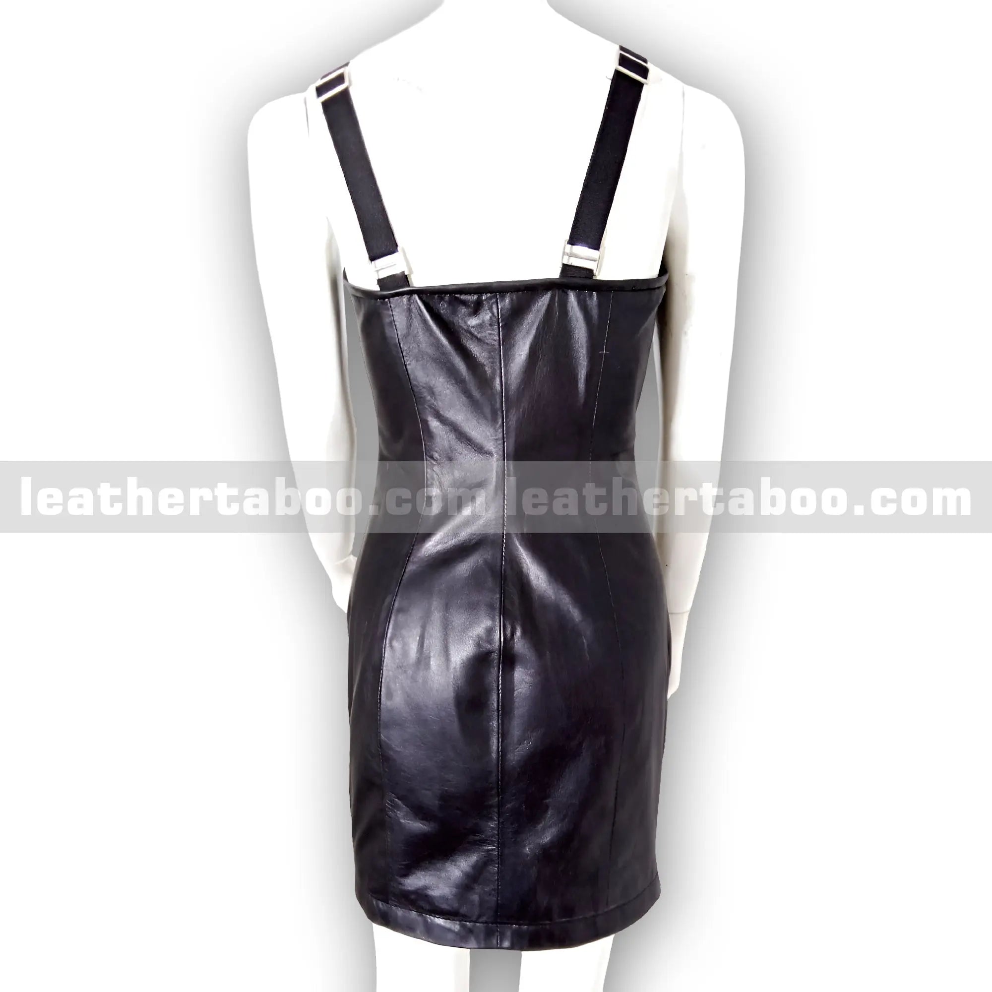 Women's Premium Sheepskin Leather Bodycon Dress with Front Zipper and Adjustable Straps - Leather taboo