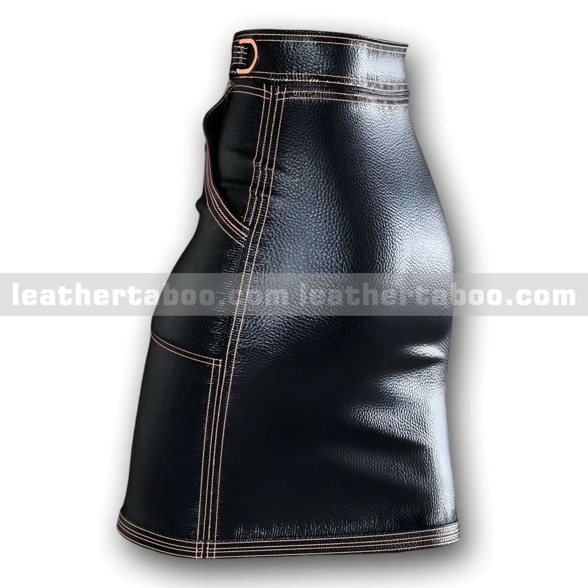 Women's Premium Cowhide Leather High-Waisted Skirt with Front Slit, Belted Waist & Contrast Stitching โ Black Leather Skirt - Leather taboo