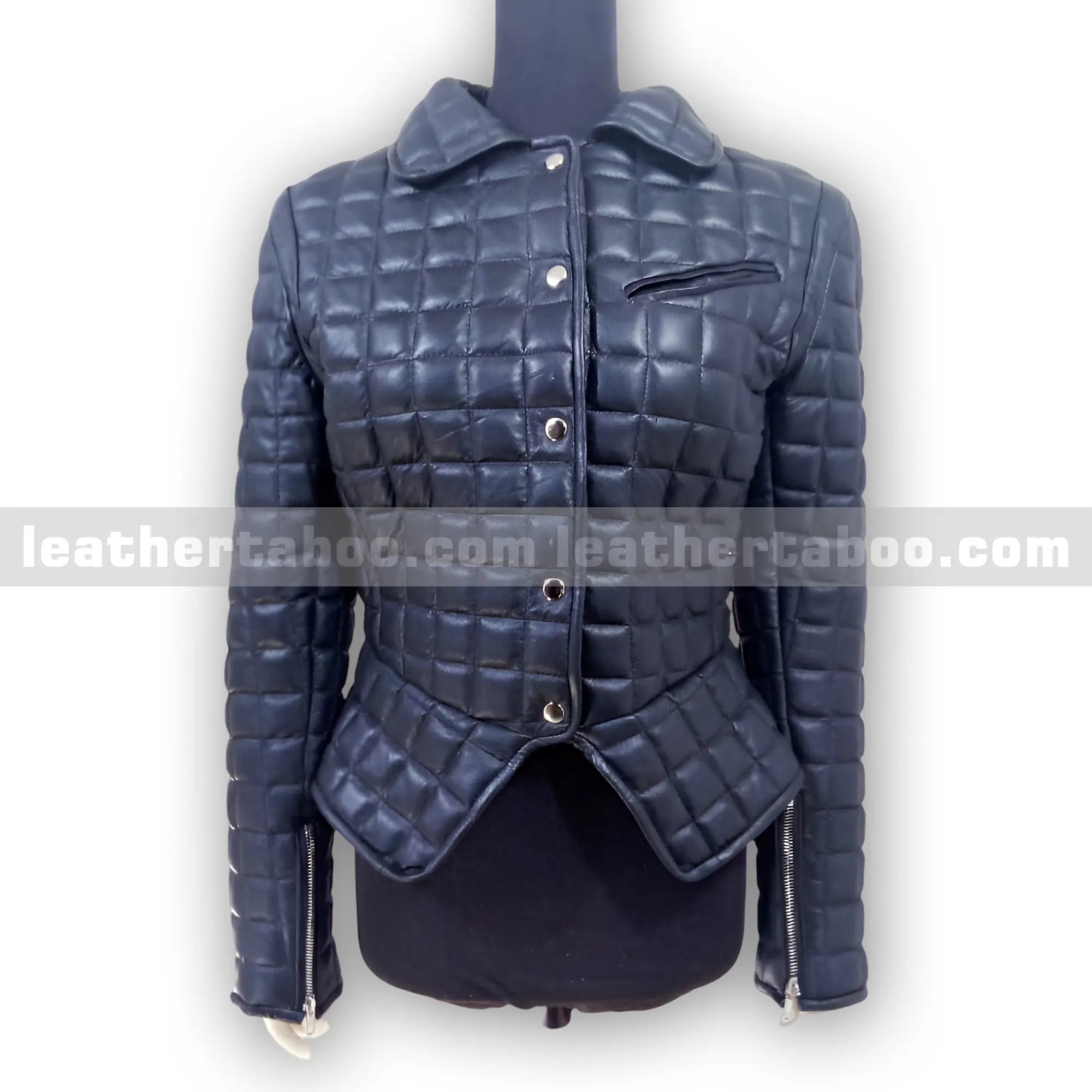 Women's Quilted Black Sheepskin Leather Jacket | Fitted Snap Button Jacket with Zippers | Stylish Warm Outerwear for Fall & Winter - Leather taboo