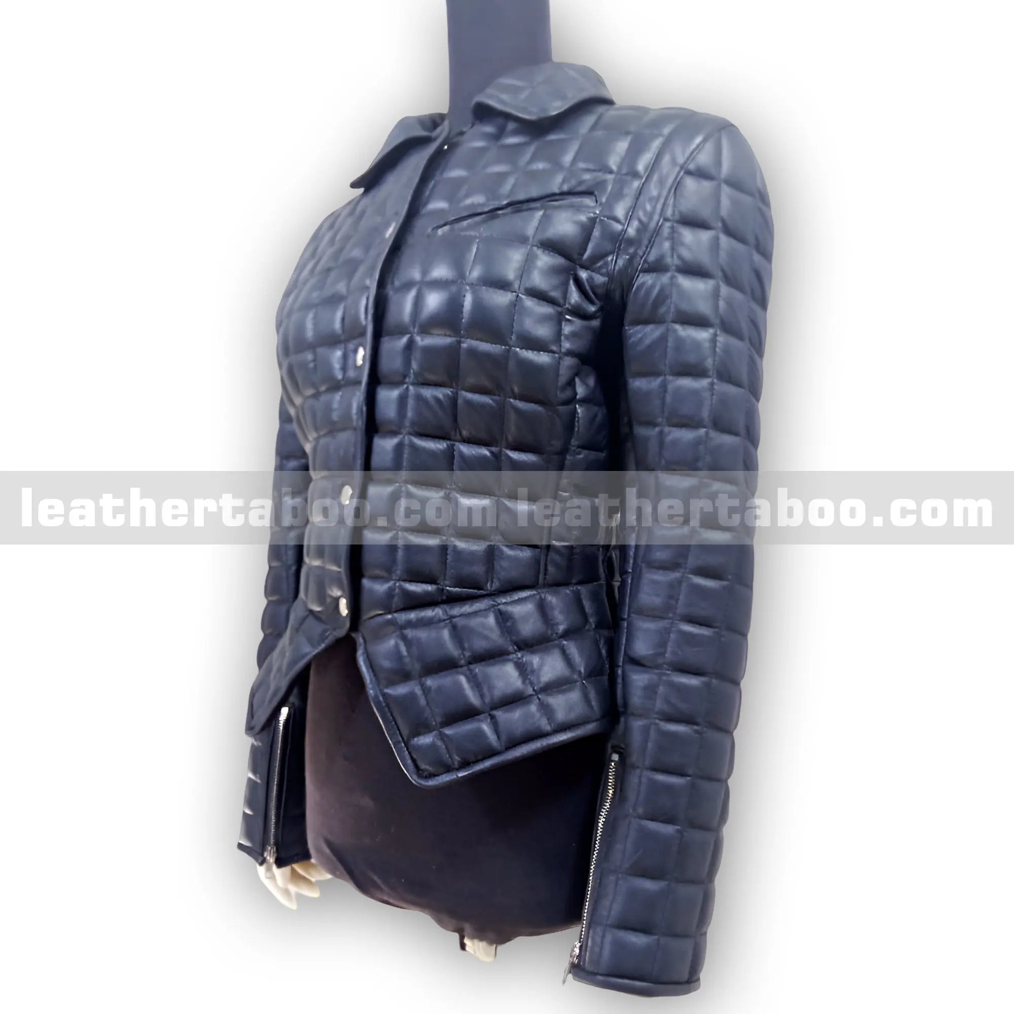 Women's Quilted Black Sheepskin Leather Jacket | Fitted Snap Button Jacket with Zippers | Stylish Warm Outerwear for Fall & Winter - Leather taboo