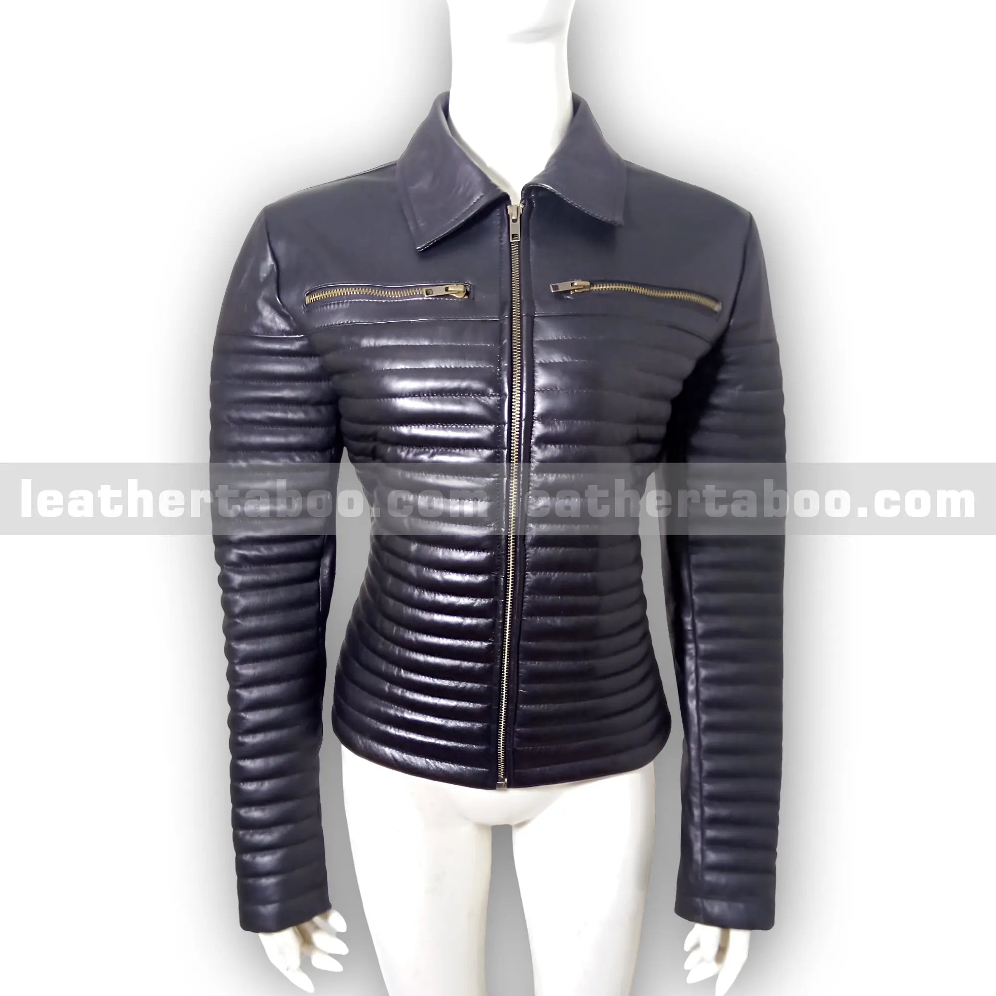 Women's Premium Sheepskin Leather Padded Jacket – Black Quilted Outerwear - Leather taboo