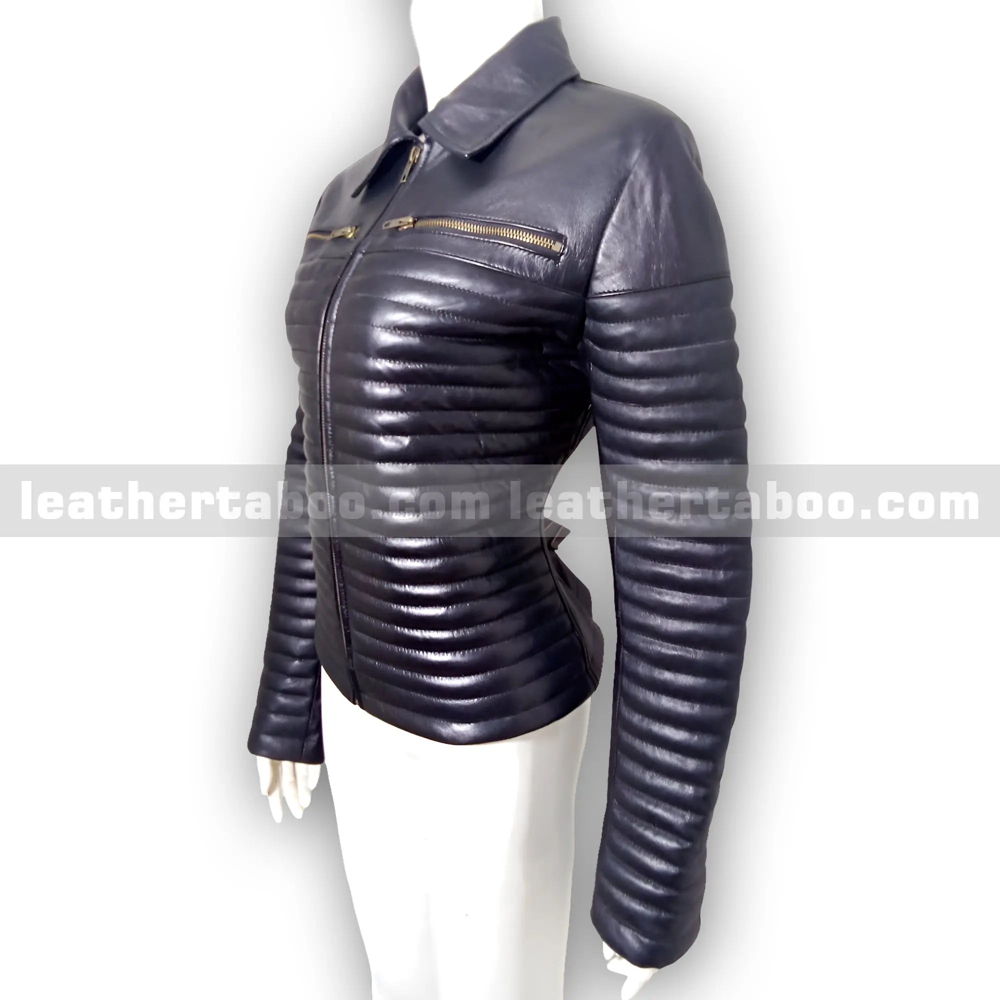 Women's Premium Sheepskin Leather Padded Jacket – Black Quilted Outerwear - Leather taboo