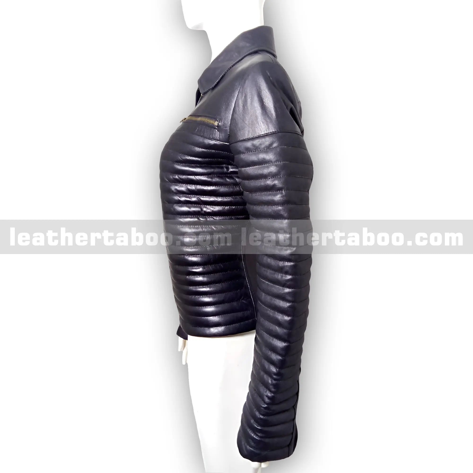 Women's Premium Sheepskin Leather Padded Jacket – Black Quilted Outerwear - Leather taboo