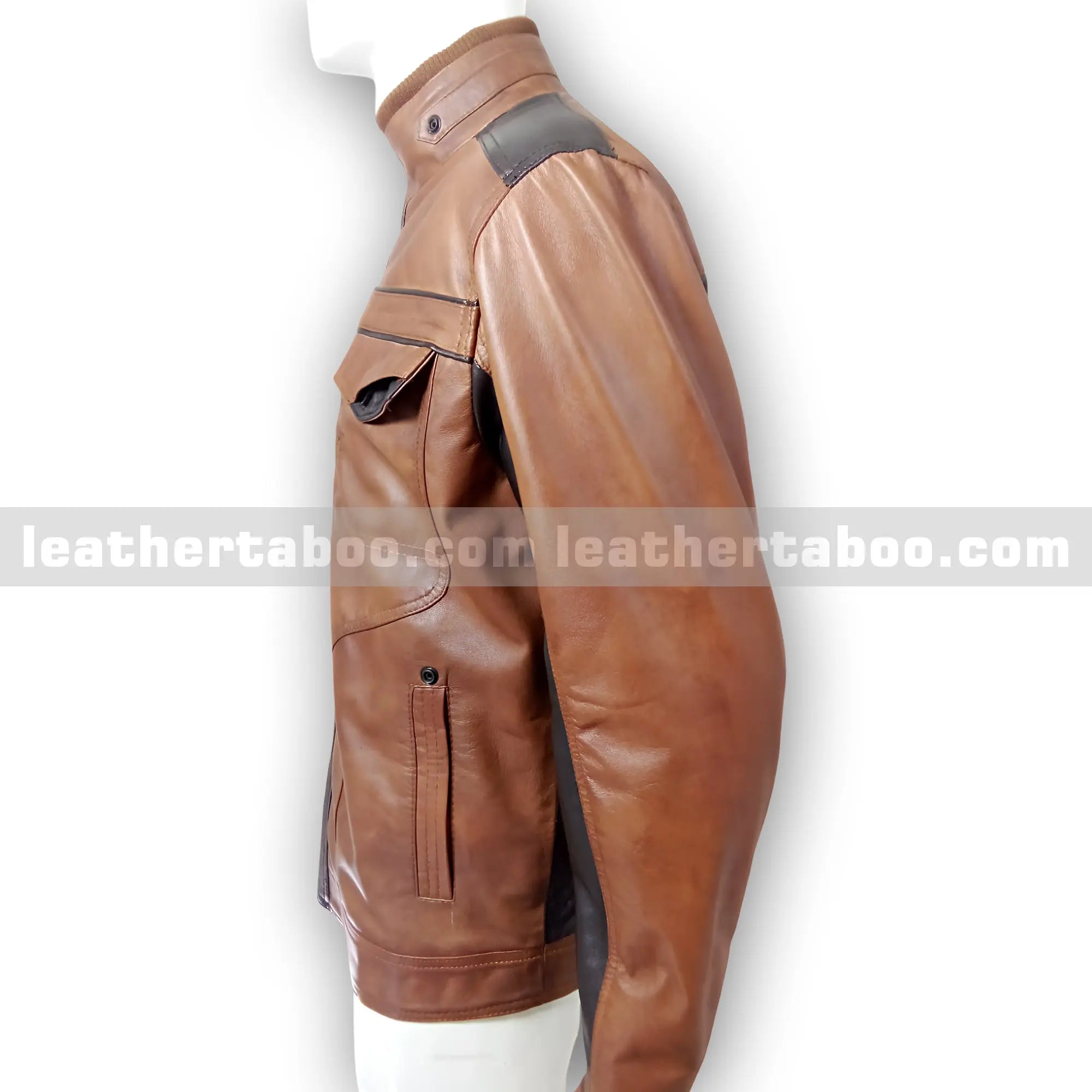 Men's Premium Sheepskin Leather Brown Jacket with Black Contrast Panels – Slim Fit Outerwear with Zipper - Leather taboo