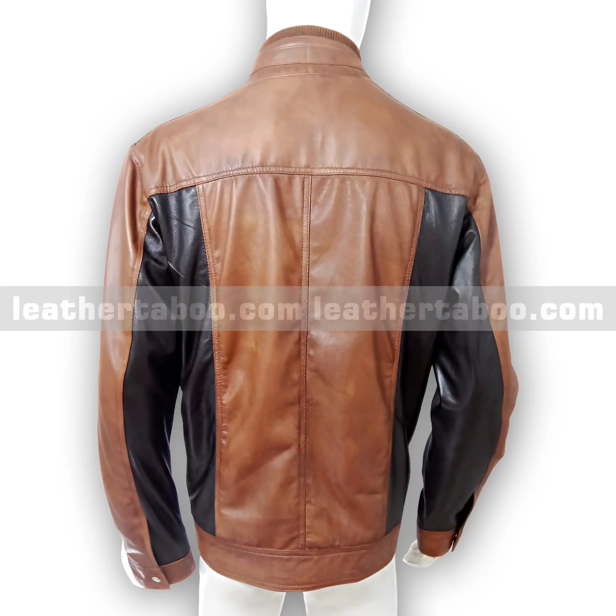 Men's Premium Sheepskin Leather Brown Jacket with Black Contrast Panels – Slim Fit Outerwear with Zipper - Leather taboo