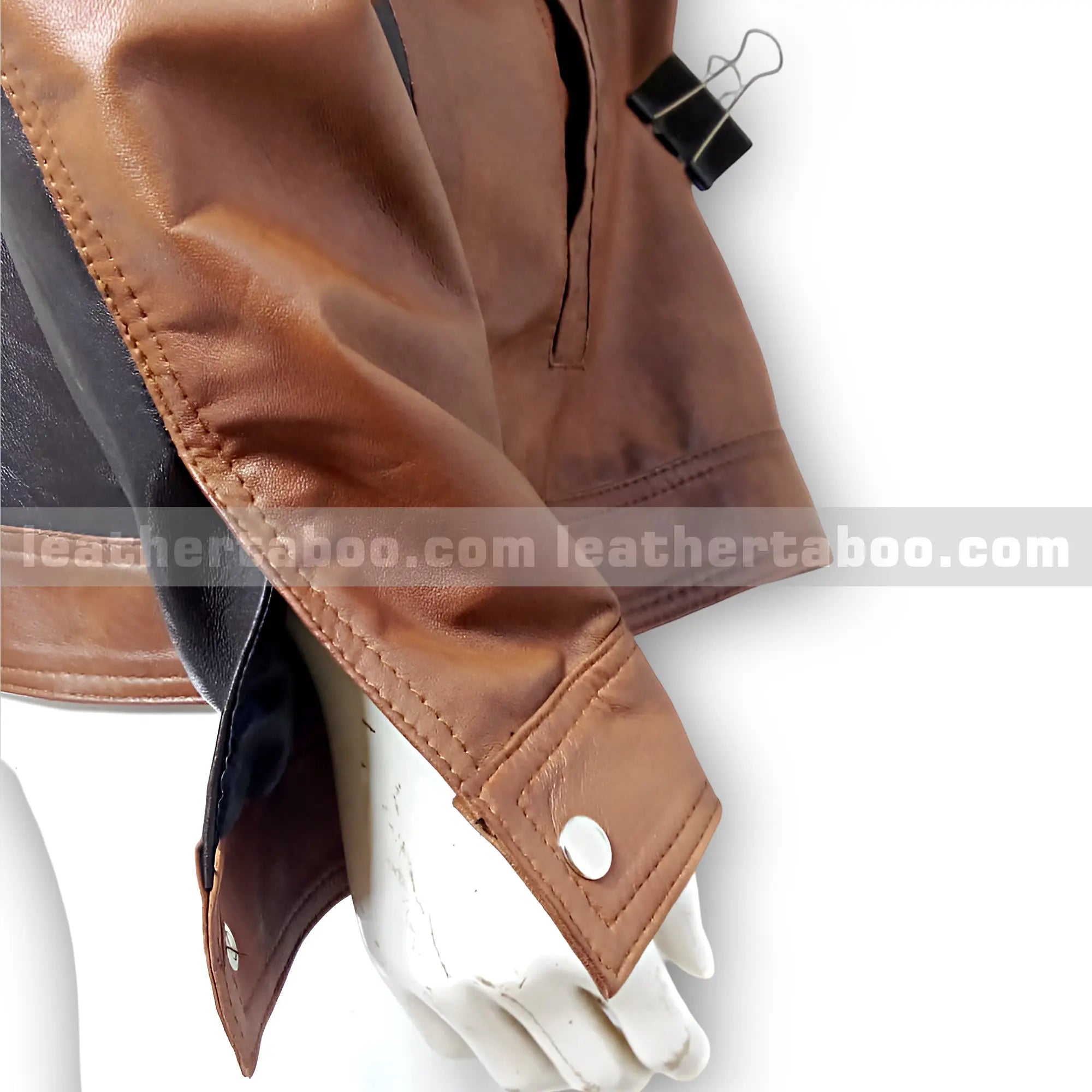 Men's Premium Sheepskin Leather Brown Jacket with Black Contrast Panels – Slim Fit Outerwear with Zipper - Leather taboo