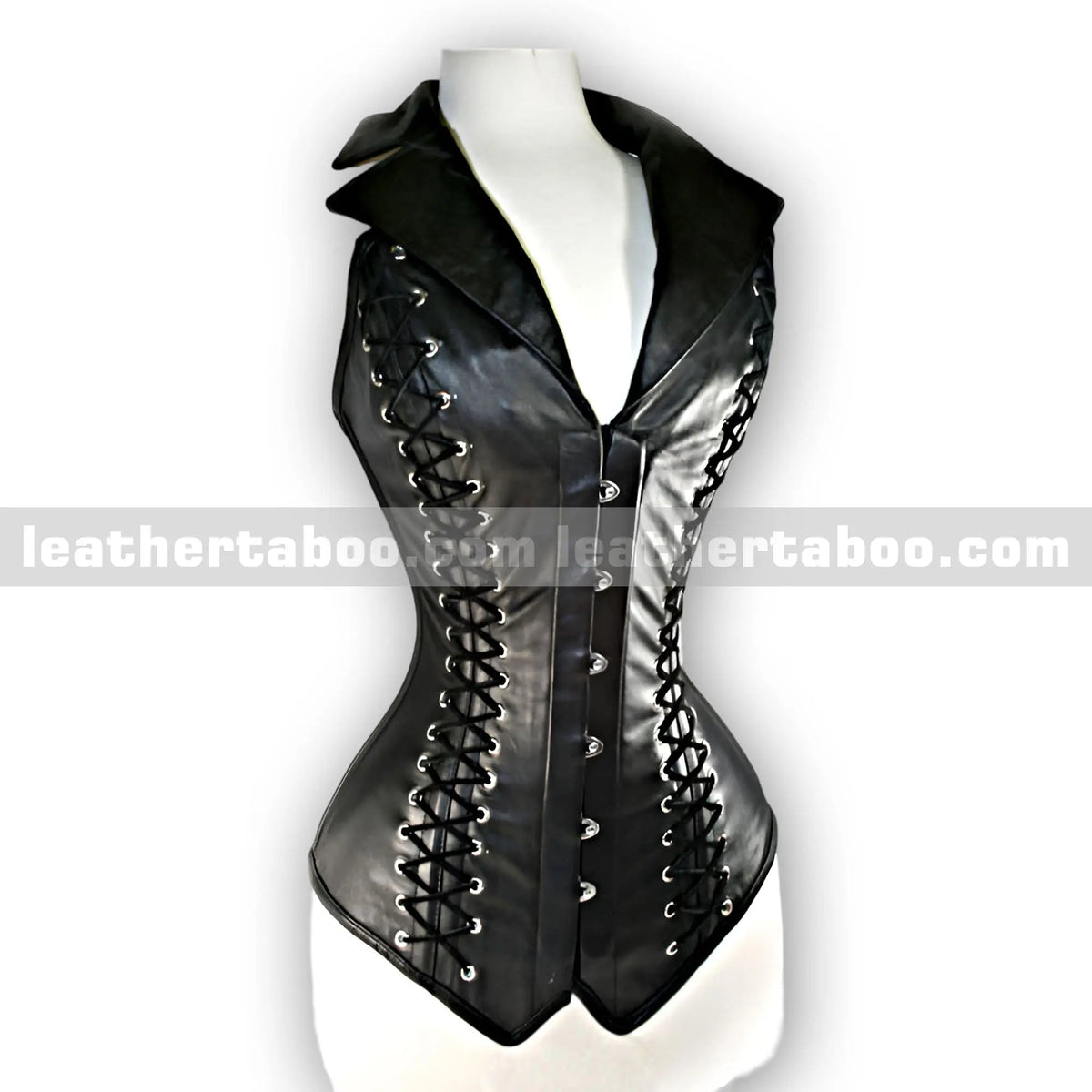 Women's Premium Sheepskin Leather Waist Cincher Corset with Front busk Closure & Side Lace-Up, Adjustable Body Shaper Vest - Leather taboo
