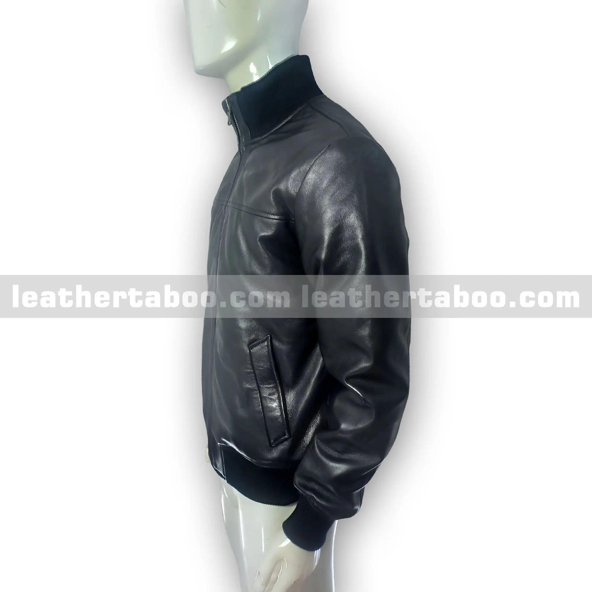 Menโs Premium Sheepskin Leather Bomber Jacket with Front Zipper, Ribbed Cuffs & Waist, Classic Lightweight Leather Outerwear - Leather taboo