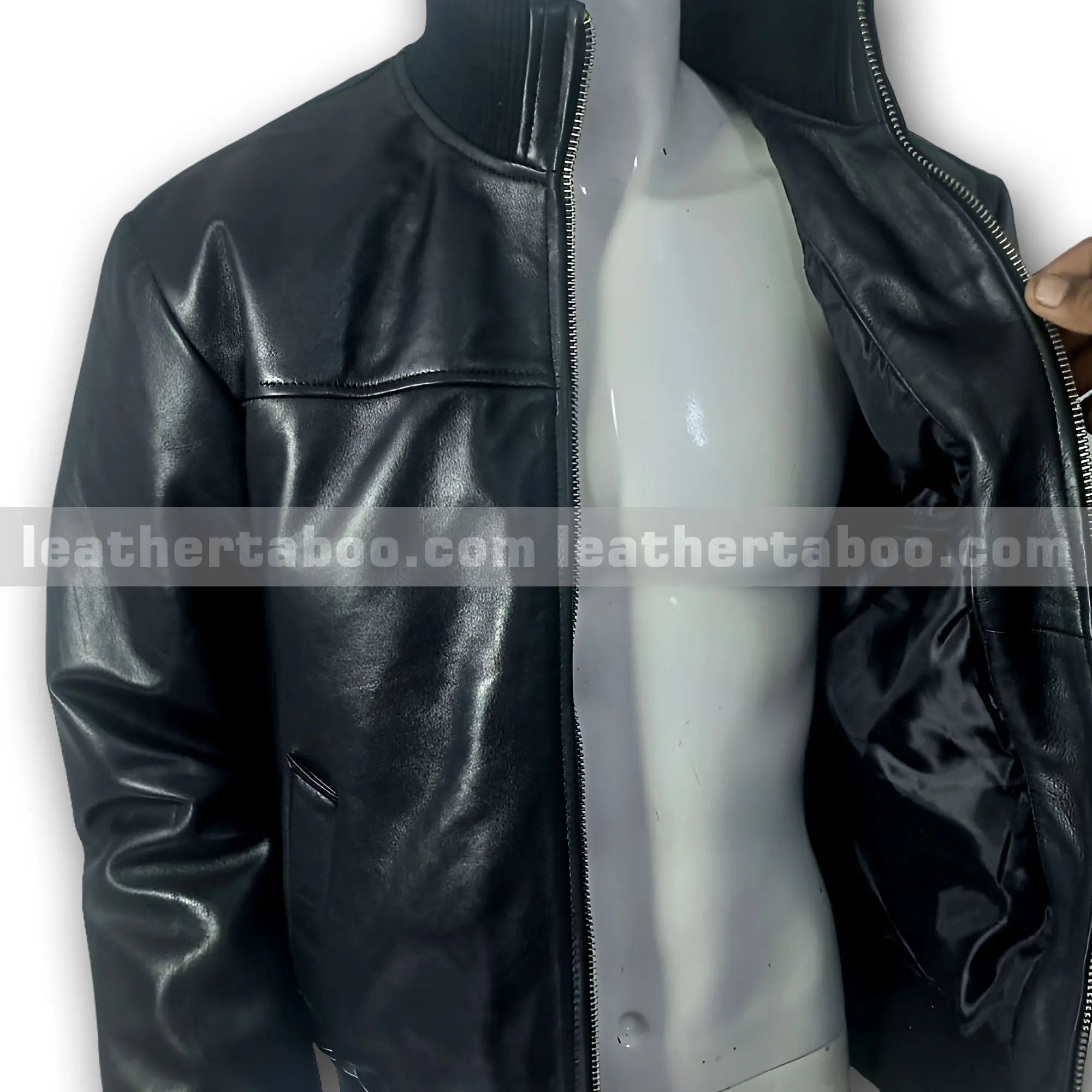 Men’s Premium Sheepskin Leather Bomber Jacket with Front Zipper, Ribbed Cuffs & Waist, Classic Lightweight Leather Outerwear - Leather taboo