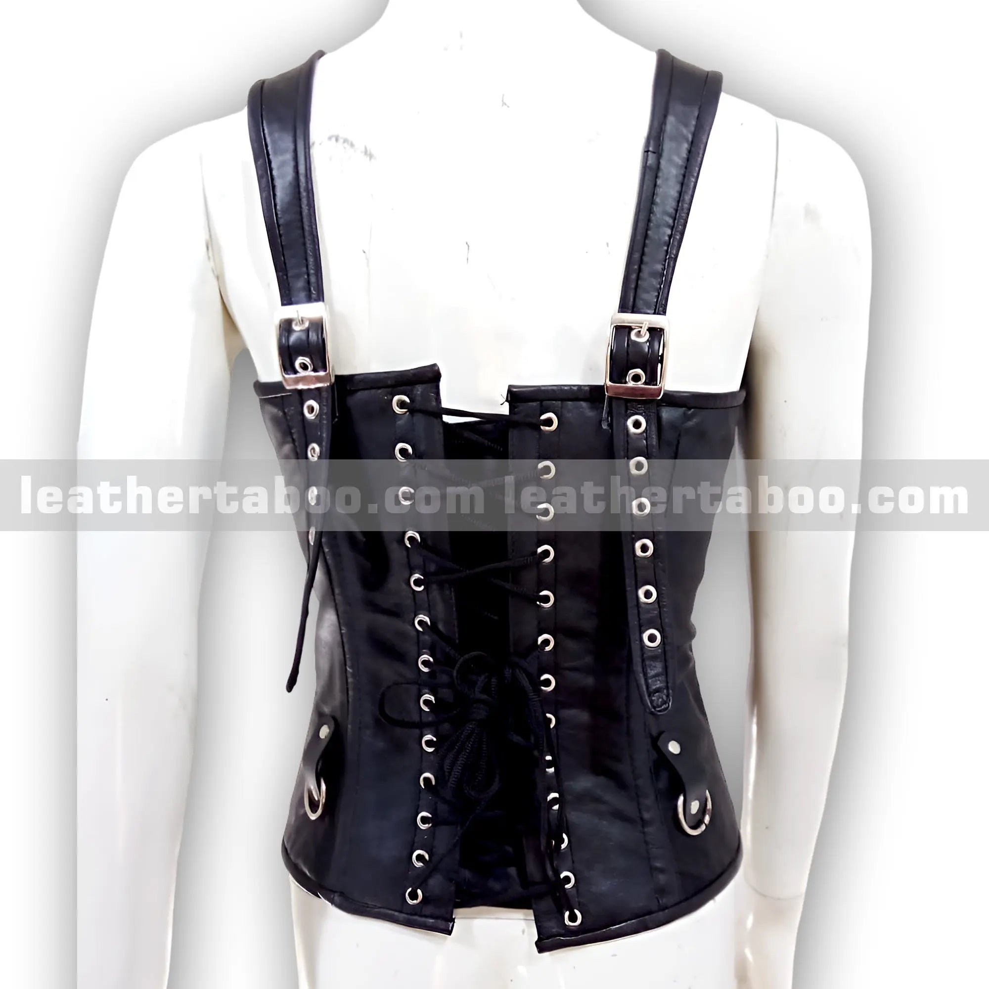 Women's Black Premium Sheepskin Leather Corset Top โ Buckled Front with Zip & Adjustable Lace-Up Back for Events, Cosplay, Styling - Leather taboo
