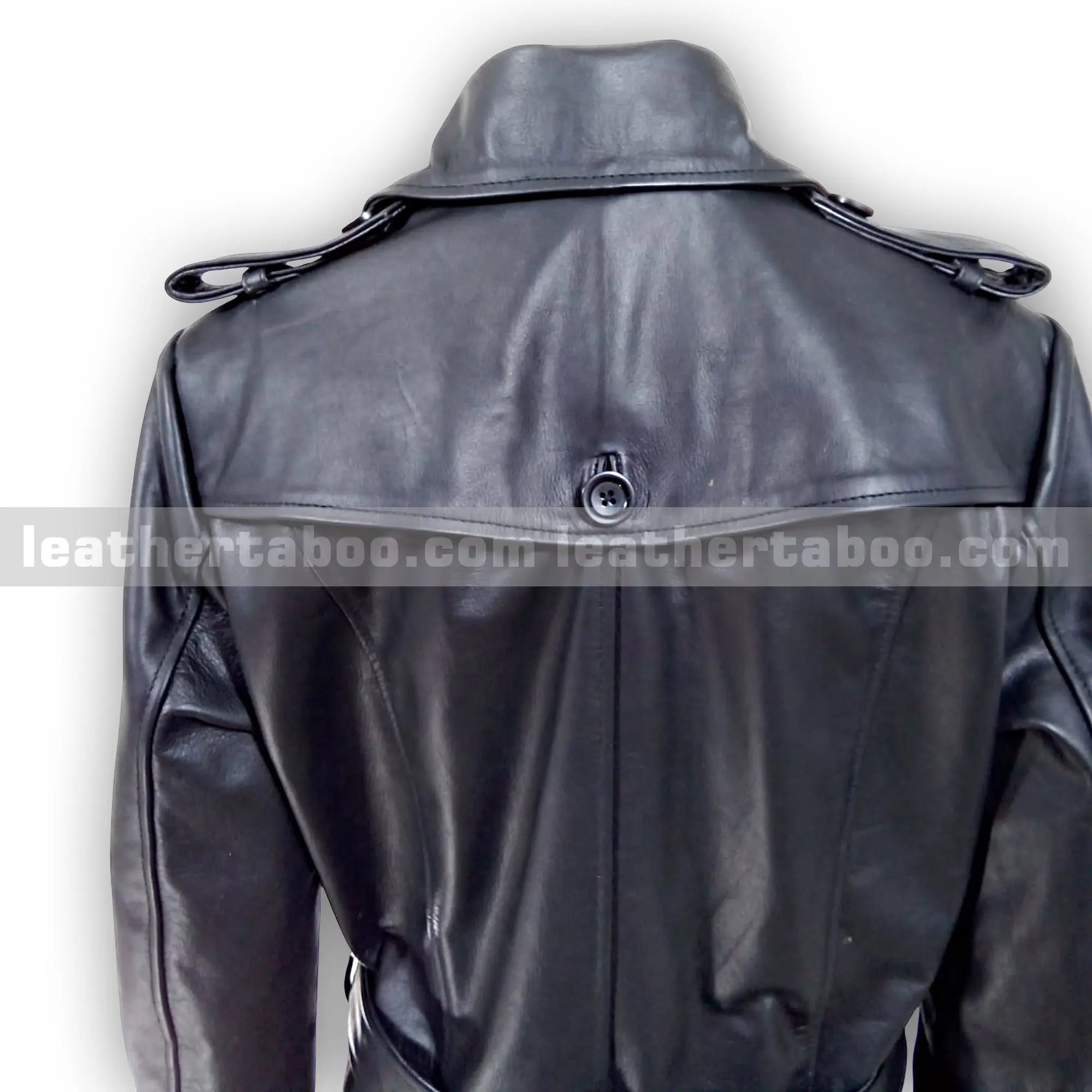 Women's Long Double-Breasted Black Sheepskin Leather Trench Coat with Belted Waist & Cuffs โ Classic Slim Fit Overcoat Style - Leather taboo