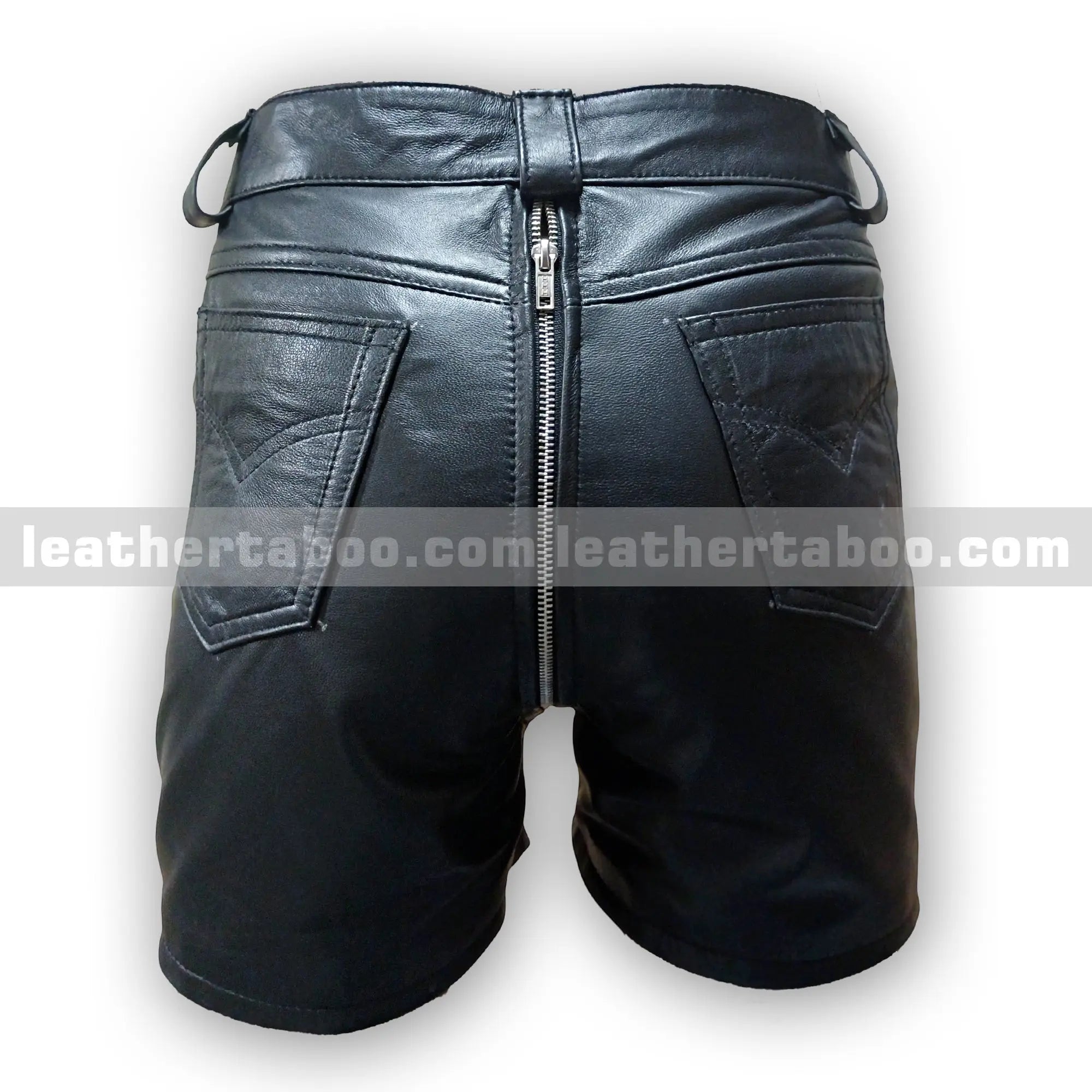 Men’s Black Sheepskin Leather Shorts with Front and Back Zipper Panels – Functional Multi-Zip Fly – Utility Pocket Streetwear - Leather taboo