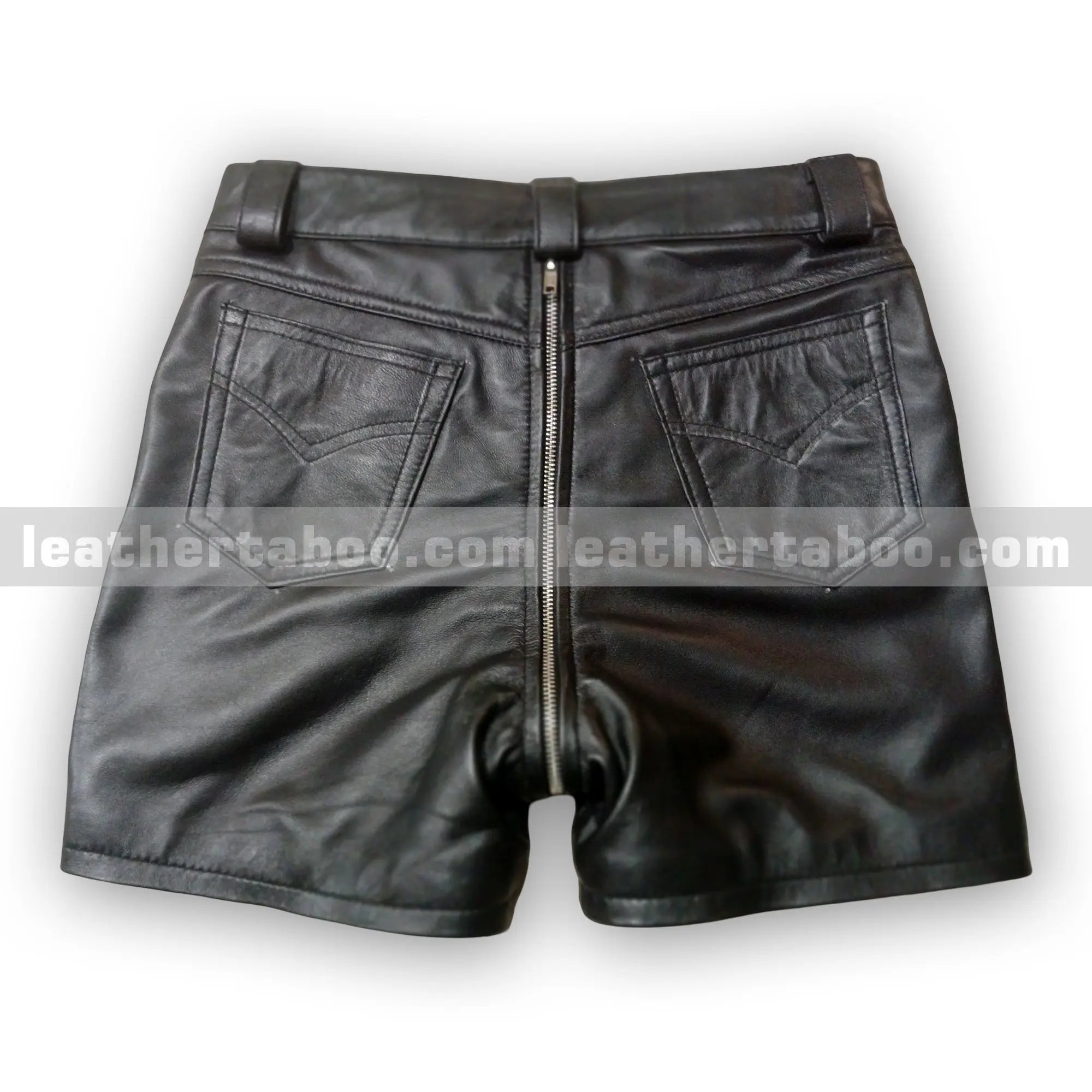 Men’s Black Sheepskin Leather Shorts with Front and Back Zipper Panels – Functional Multi-Zip Fly – Utility Pocket Streetwear - Leather taboo