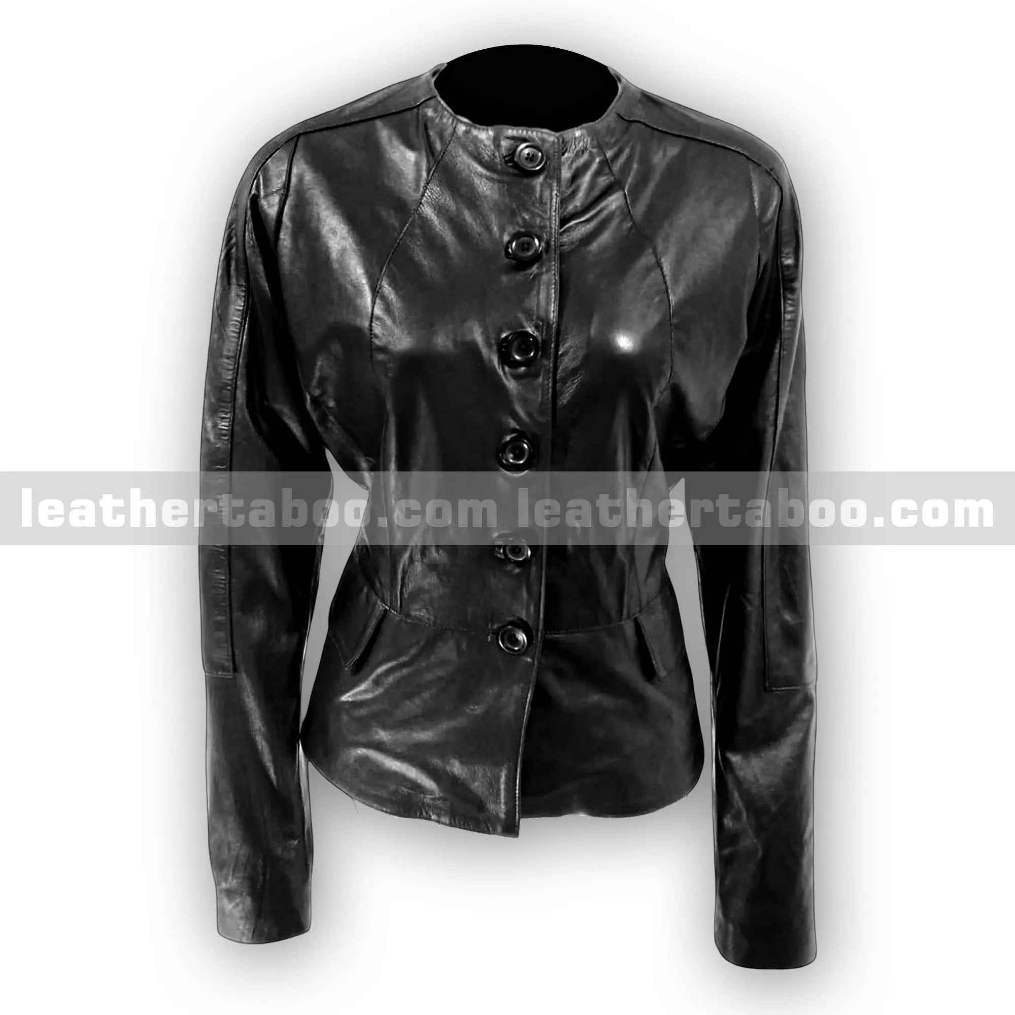 Women's Black Leather Button Jacket โ Premium Cowhide Fitted Blazer Style Outerwear, Long Sleeve Waist-Length Coat for Casual & Office Wear - Leather taboo