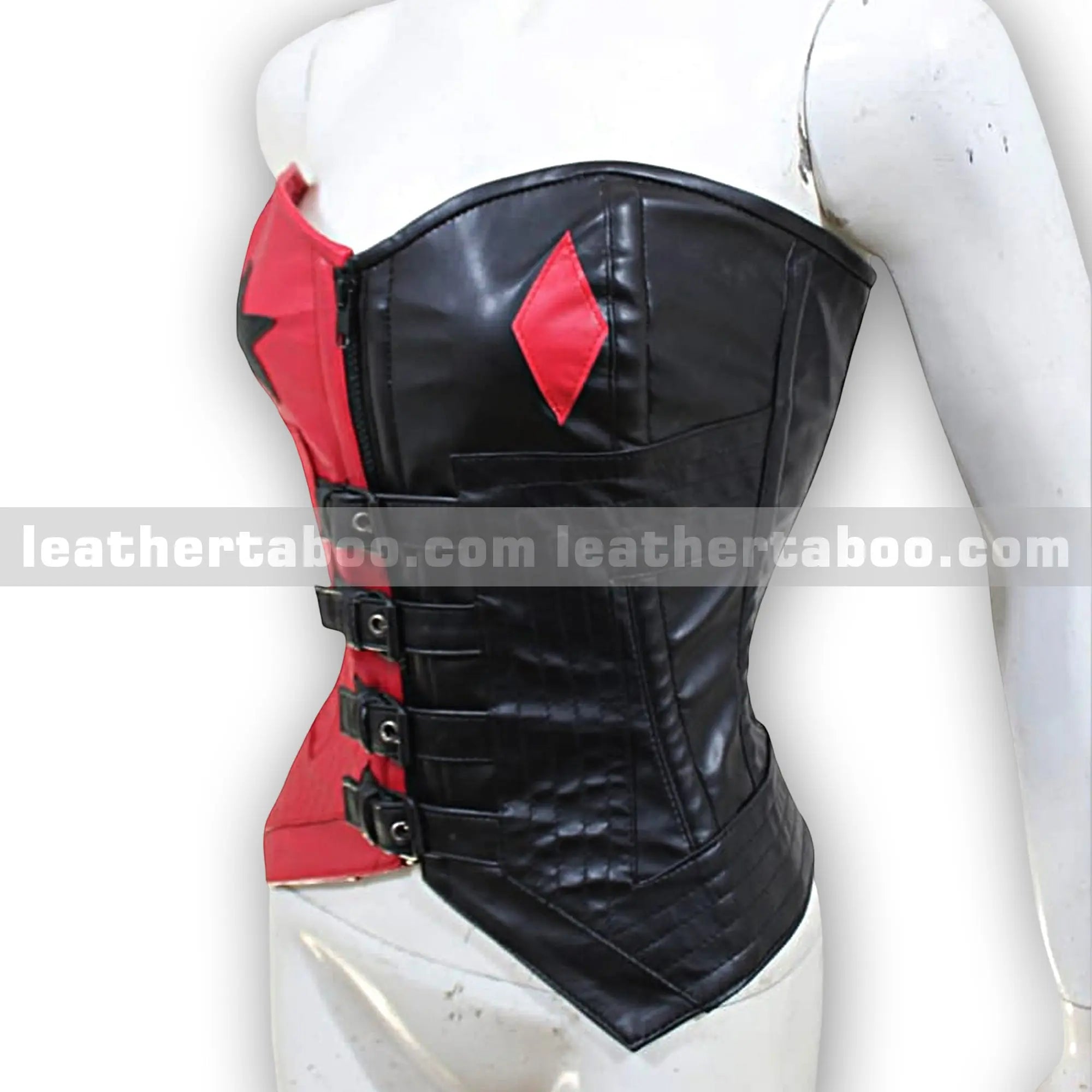Red and Black Sheepskin Leather Corset Top for Women with Zipper and Buckle Detail – Premium Quality Structured Fit - Leather taboo