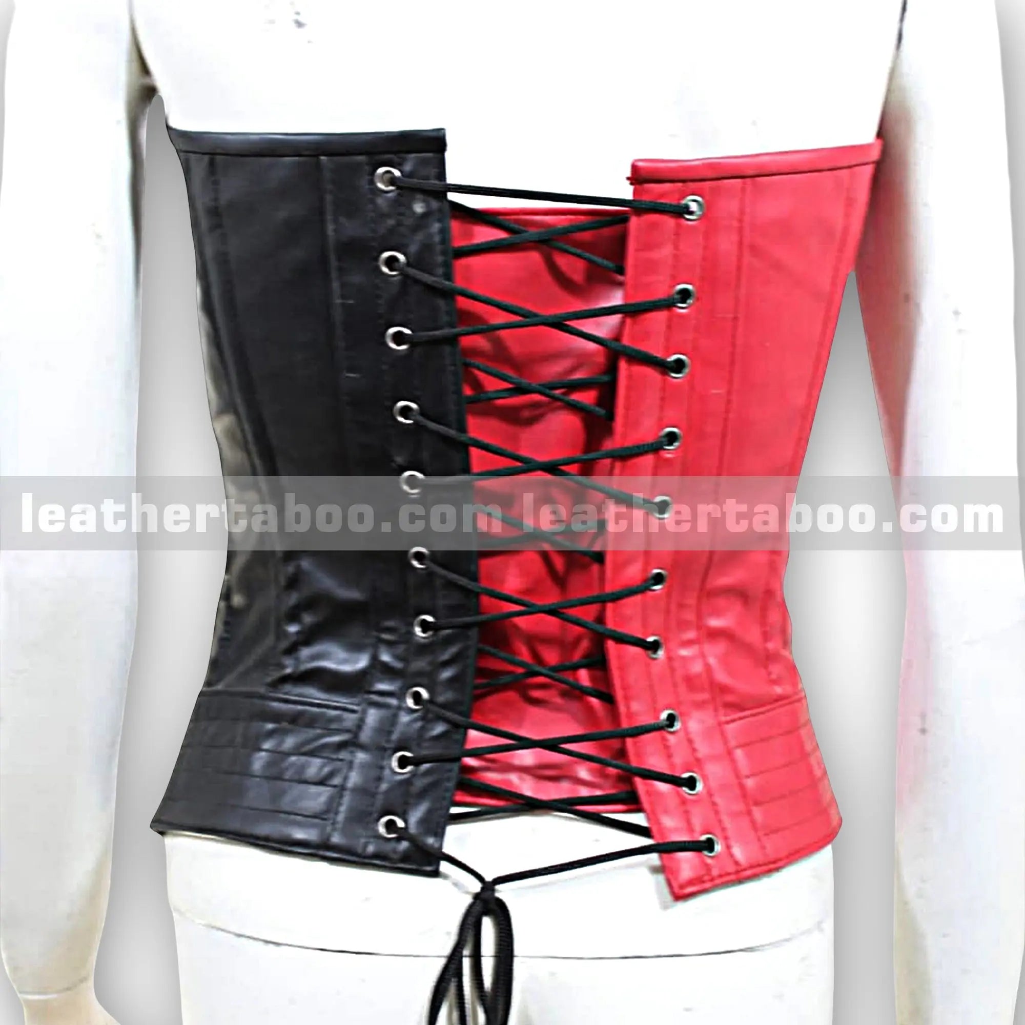 Red and Black Sheepskin Leather Corset Top for Women with Zipper and Buckle Detail – Premium Quality Structured Fit - Leather taboo