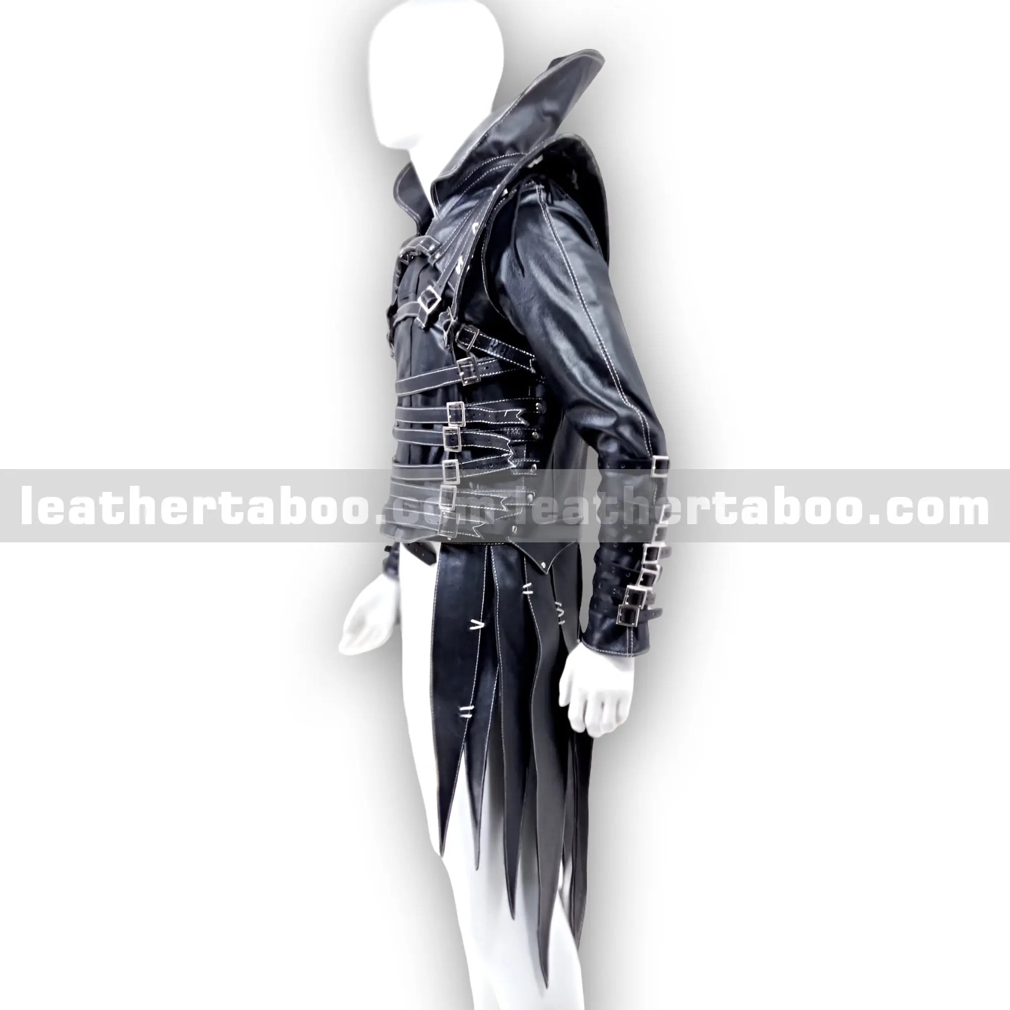 Premium Cowhide Leather Buckled Jacket for Men โ Black Structured Design with Adjustable Straps and Shoulder Accents - Leather taboo