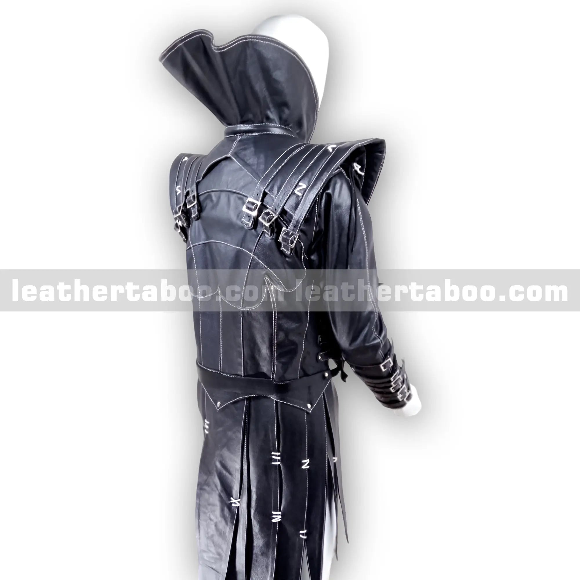 Premium Cowhide Leather Buckled Jacket for Men โ Black Structured Design with Adjustable Straps and Shoulder Accents - Leather taboo