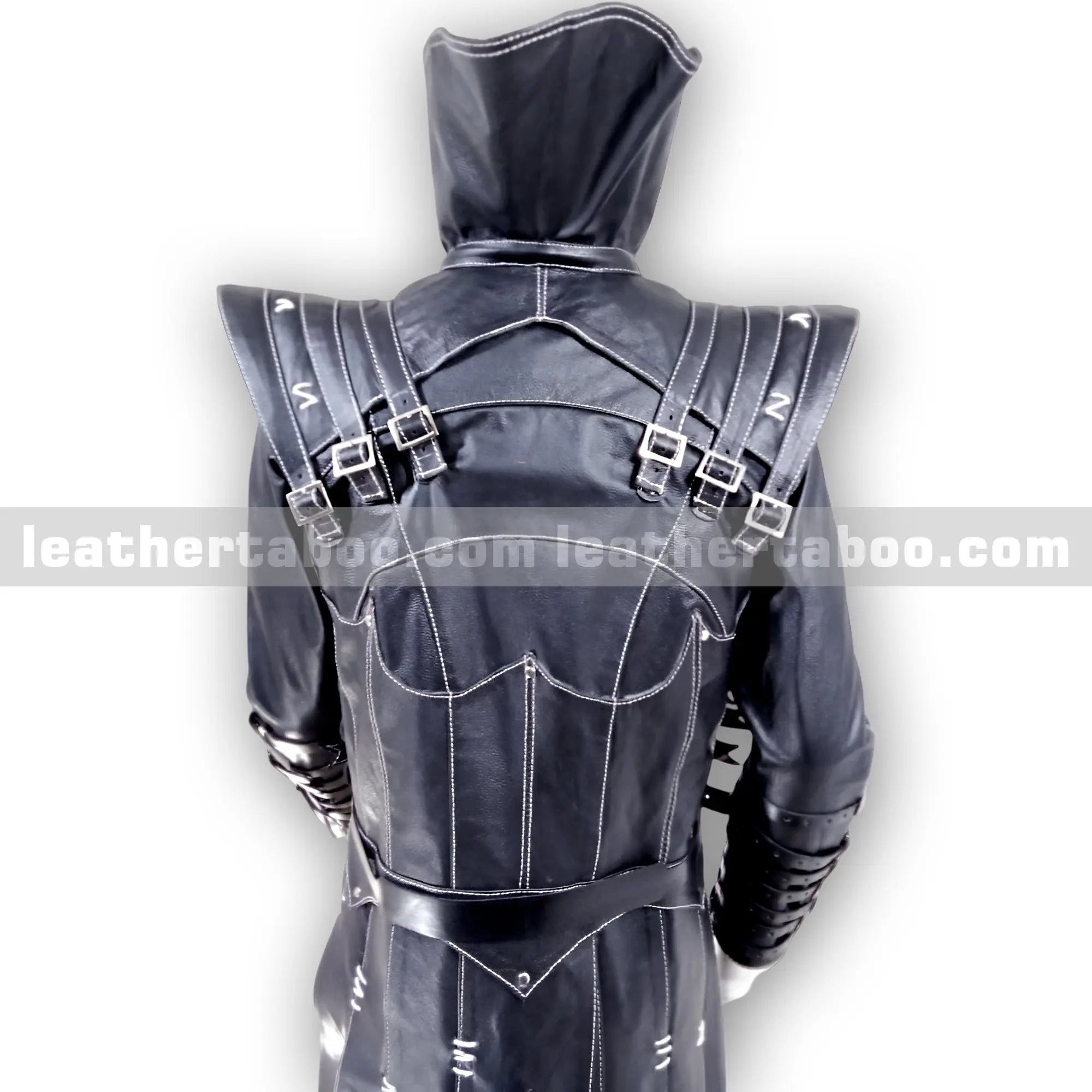 Premium Cowhide Leather Buckled Jacket for Men โ Black Structured Design with Adjustable Straps and Shoulder Accents - Leather taboo
