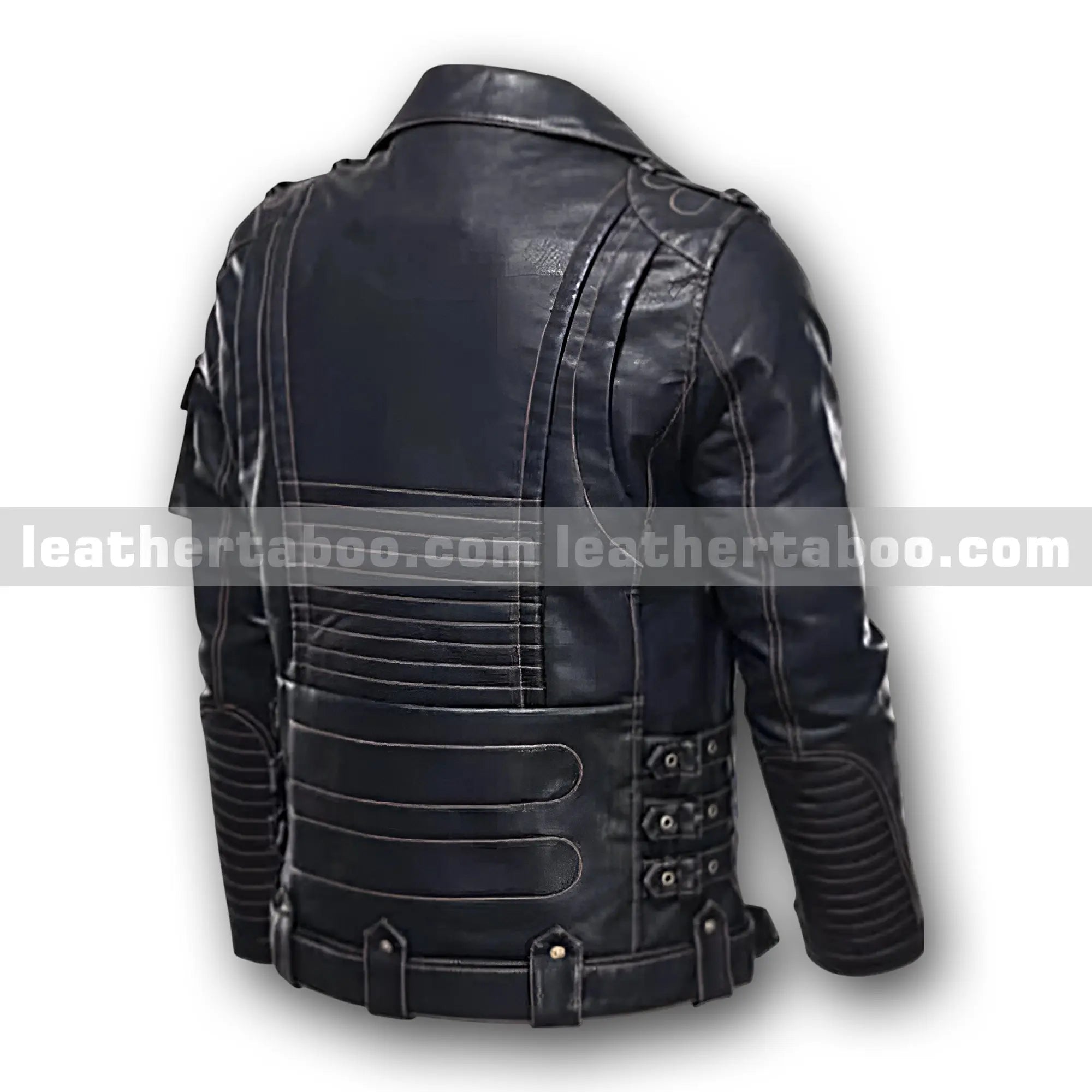 Men’s Black Premium Cowhide Leather Moto Jacket | Multi-Pocket Biker Jacket with Zipper Details & Adjustable Waist Belt - Leather taboo