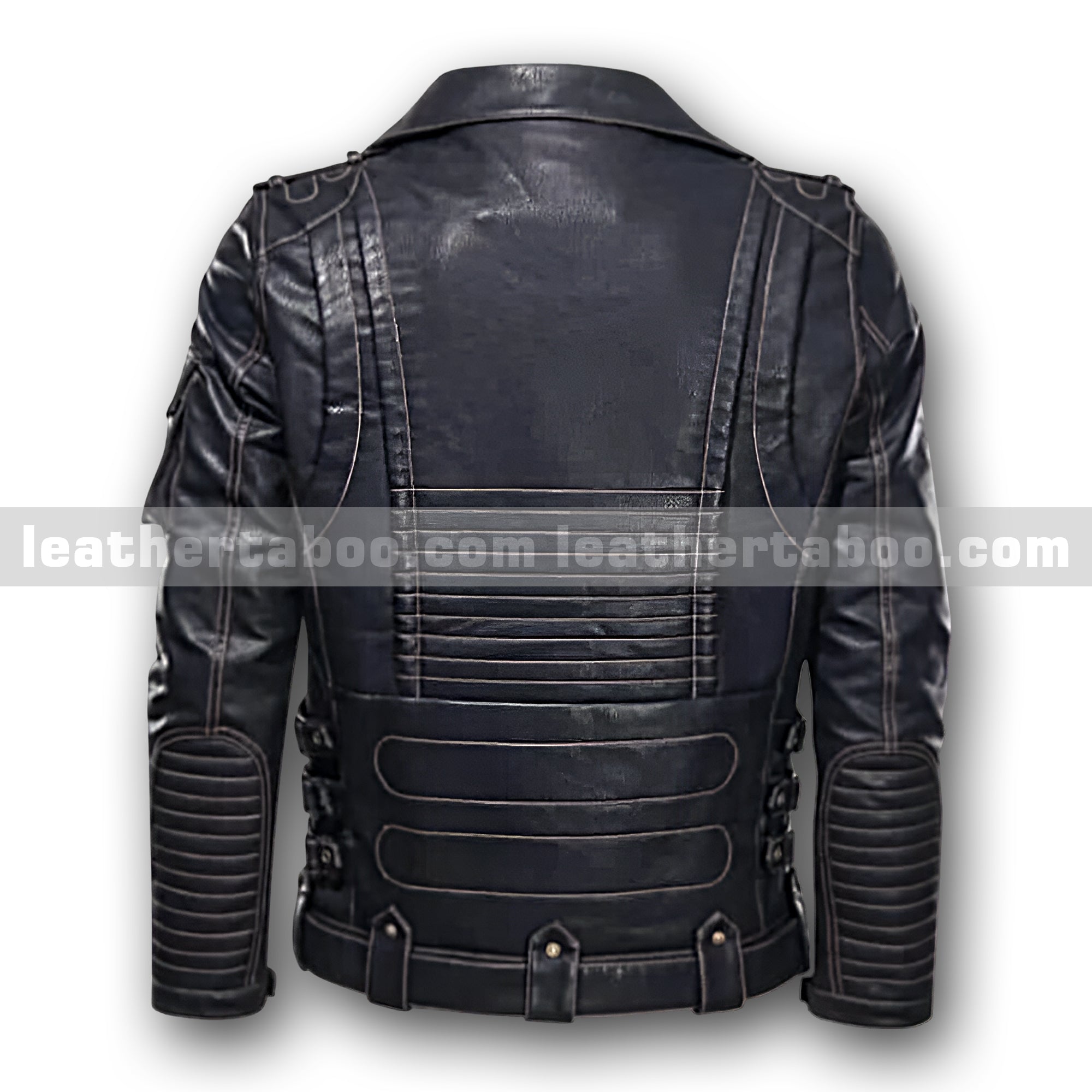 Men’s Black Premium Cowhide Leather Moto Jacket | Multi-Pocket Biker Jacket with Zipper Details & Adjustable Waist Belt