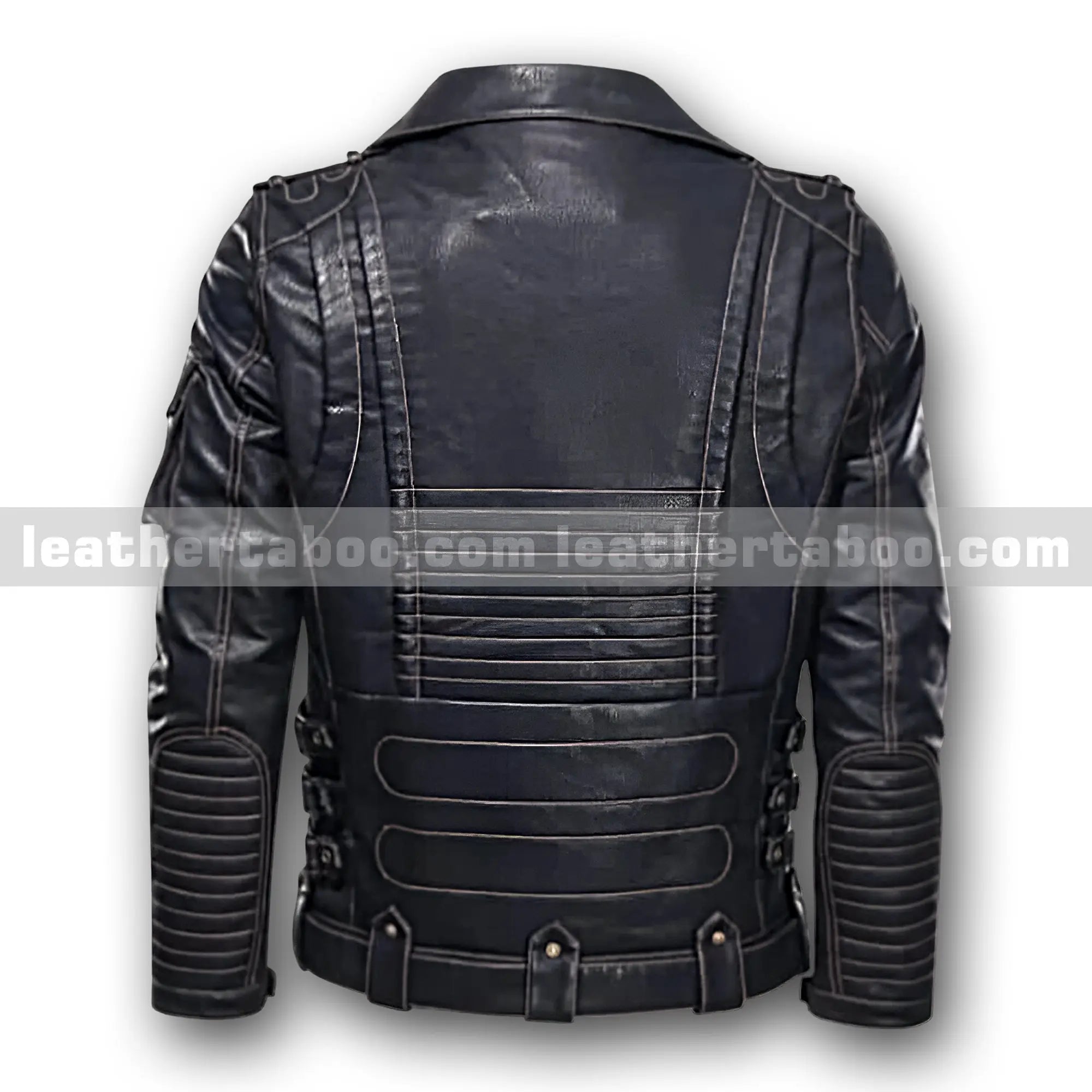 Men’s Black Premium Cowhide Leather Moto Jacket | Multi-Pocket Biker Jacket with Zipper Details & Adjustable Waist Belt - Leather taboo