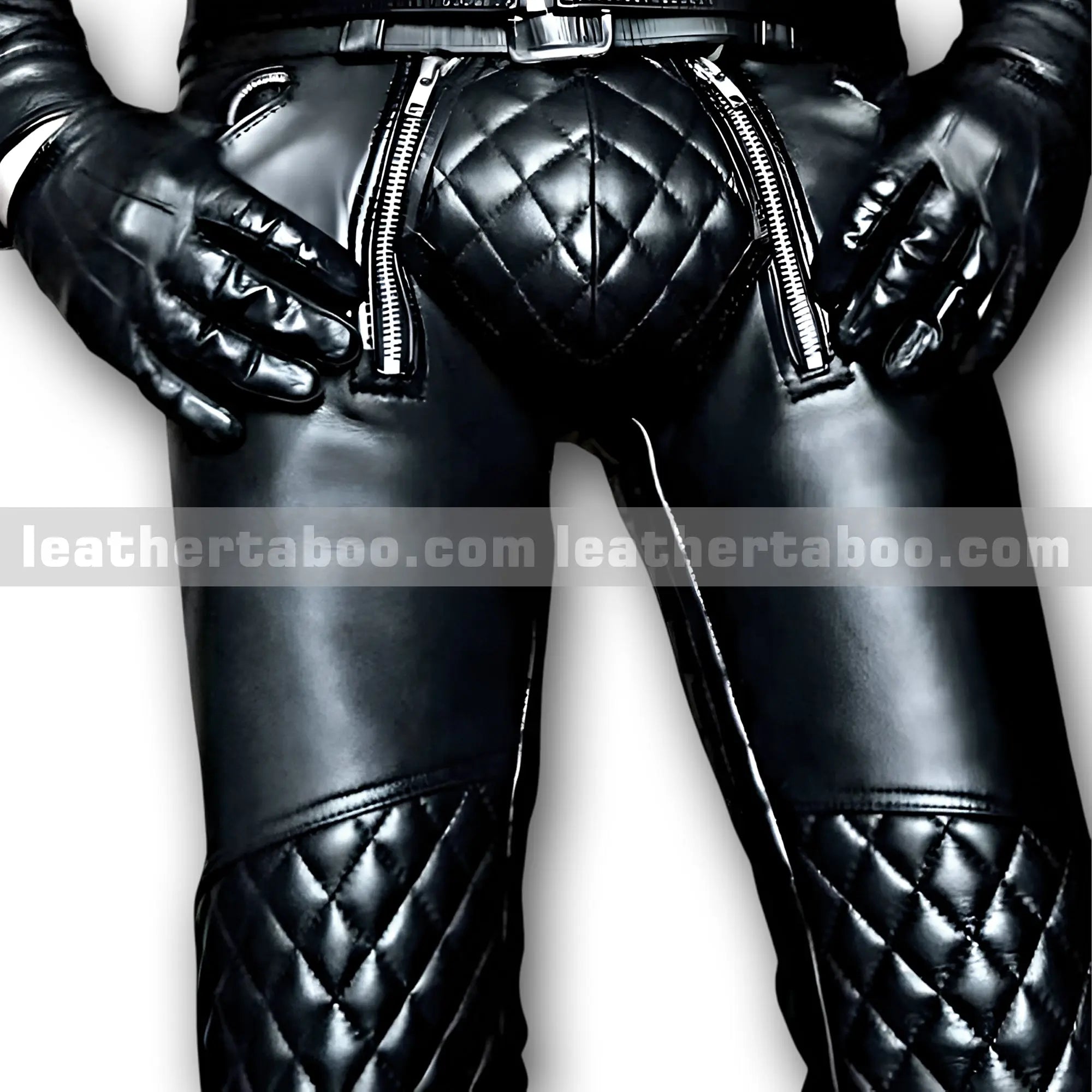 Menโs Premium Sheepskin Leather Pants with Quilted Panels & Belted Waist Stylish Leather Trousers for Unique Streetwear (boots not included) - Leather taboo