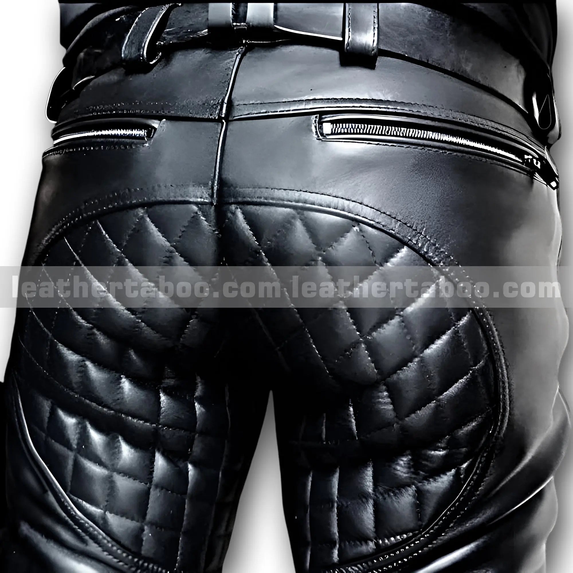 Men’s Premium Sheepskin Leather Pants with Quilted Panels & Belted Waist Stylish Leather Trousers for Unique Streetwear (boots not included) - Leather taboo