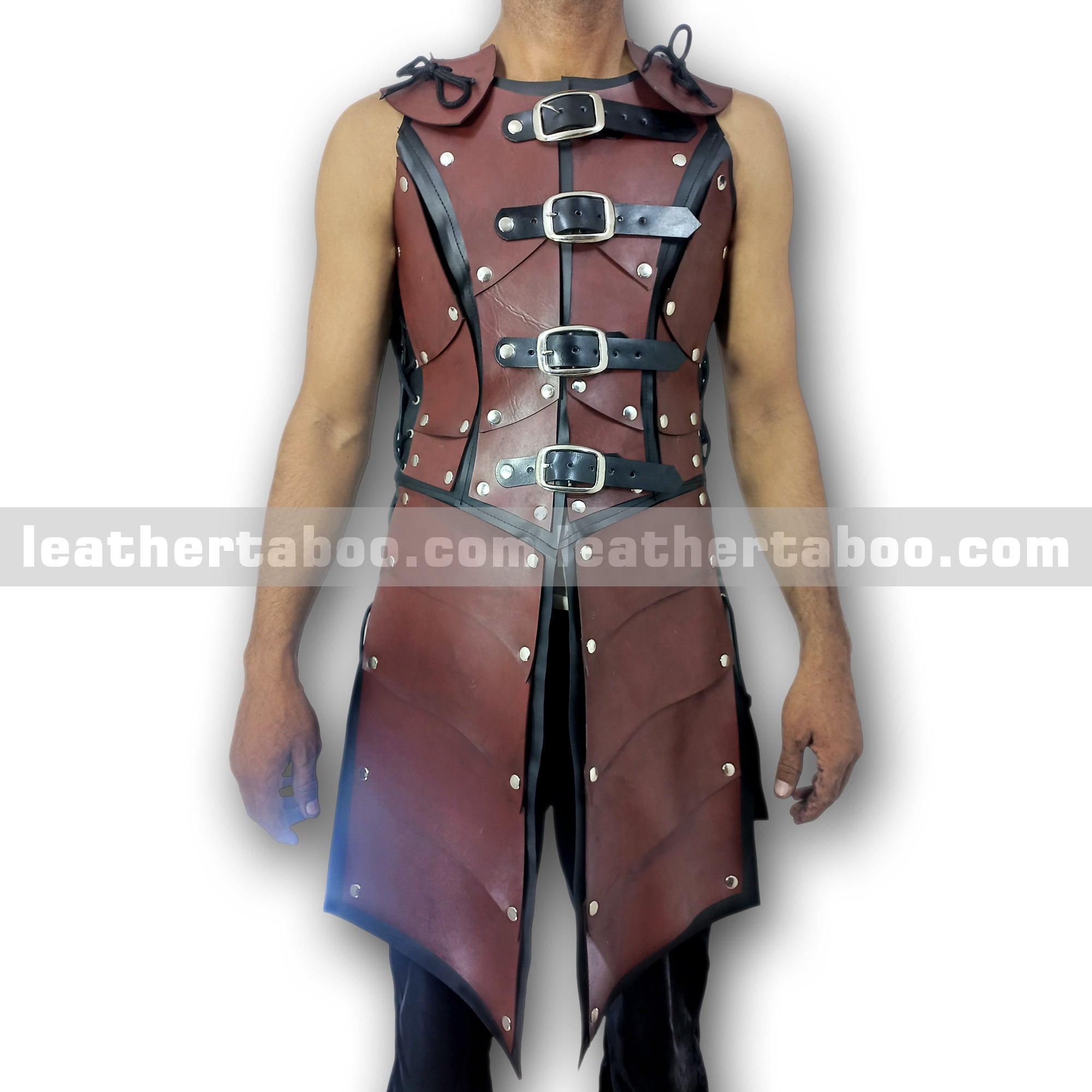 Medieval Style Leather Chest Armor for Men with Adjustable Buckle Straps and Rivet Details