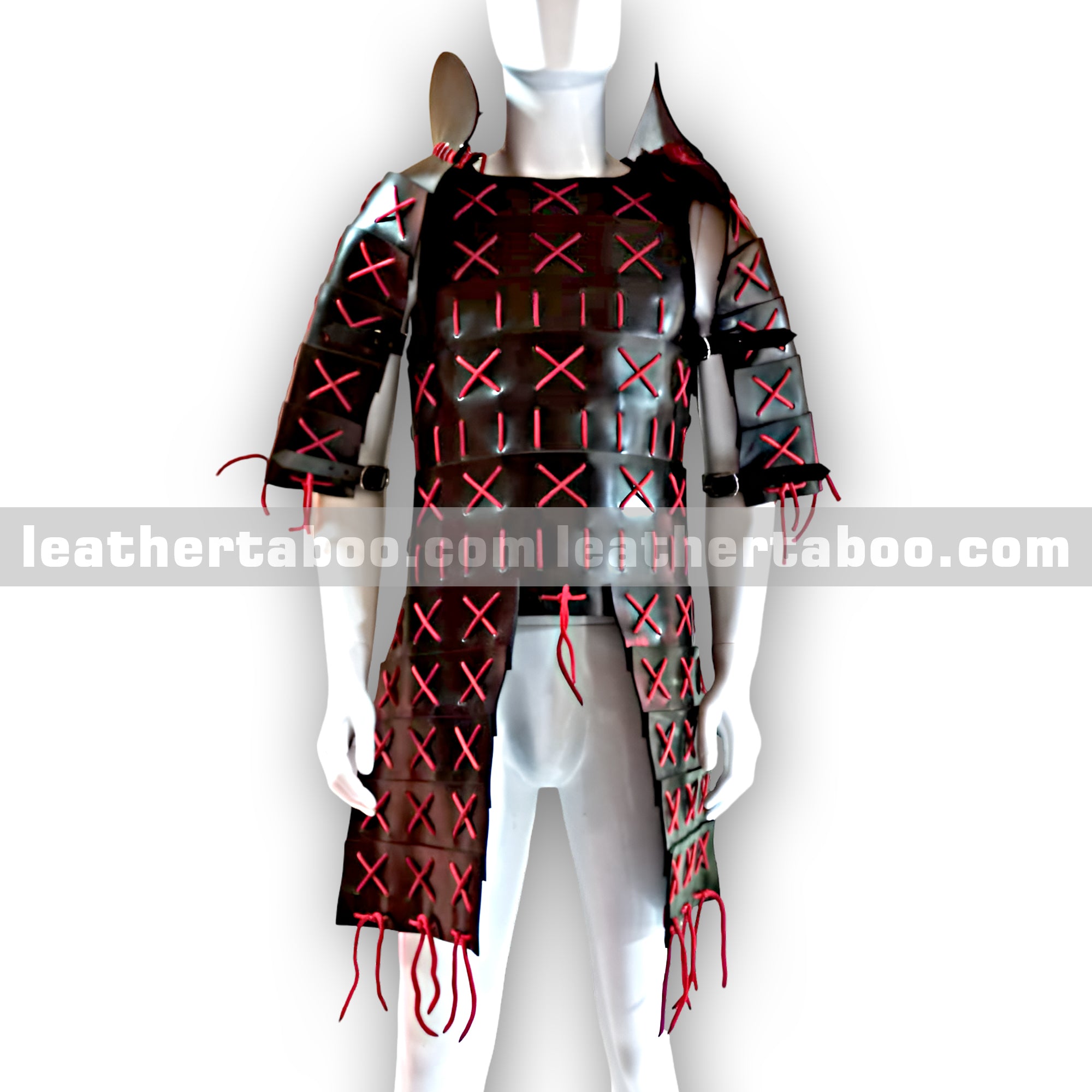 Premium Goods Leather Samurai Style Chest Armor with Red Lacing for Men – Adjustable Fit and Unique Medieval Design