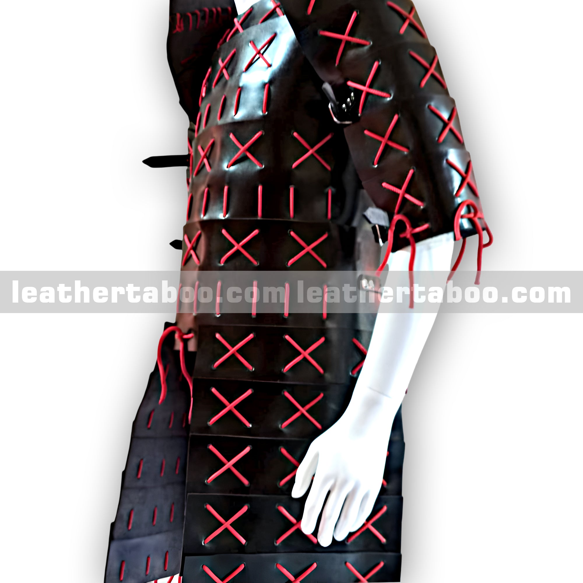 Premium Goods Leather Samurai Style Chest Armor with Red Lacing for Men – Adjustable Fit and Unique Medieval Design