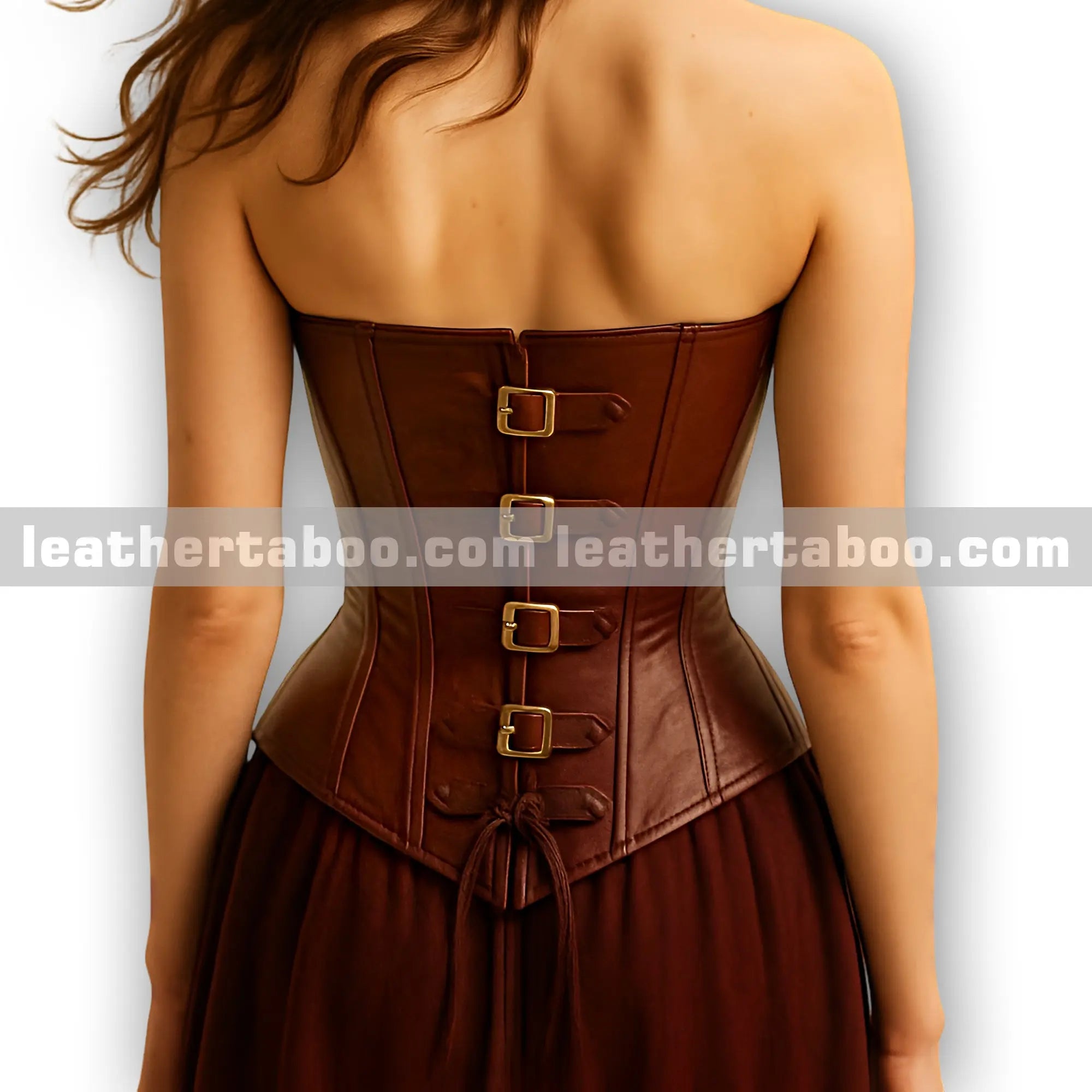 Elegant Sheepskin Leather Corset with Brass Buckles, Strapless Sweetheart Neckline and Customizable Fit for Womenโs Party Outfits - Leather taboo