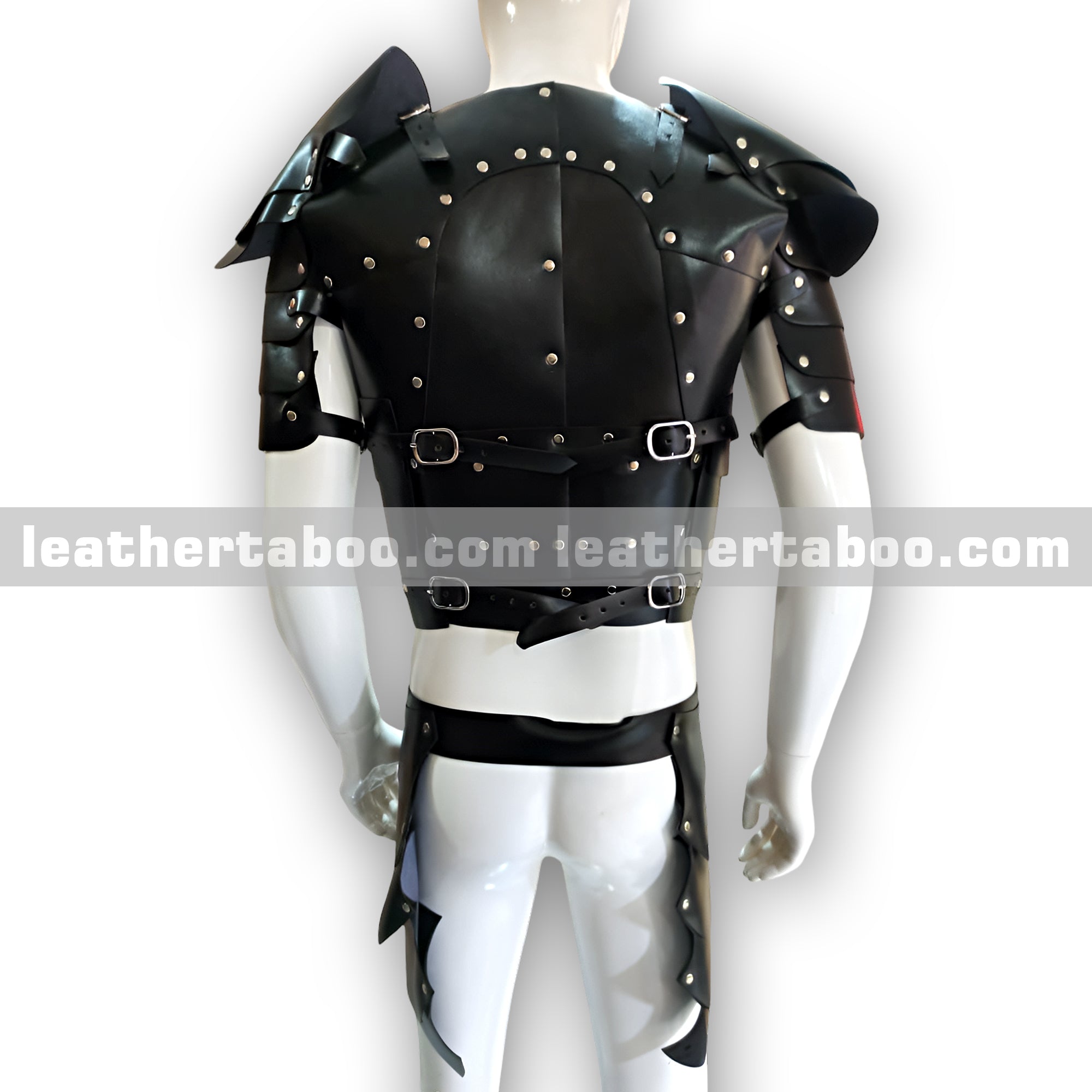Men’s Leather Chest Armor with Shoulder Plates and Straps – Premium Goods Leather, Riveted Design for Costume & Cosplay Wear