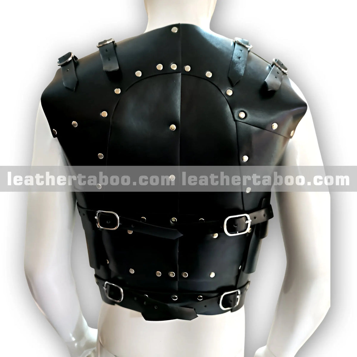 Men’s Leather Chest Armor with Shoulder Plates and Straps – Premium Goods Leather, Riveted Design for Costume & Cosplay Wear - Leather taboo
