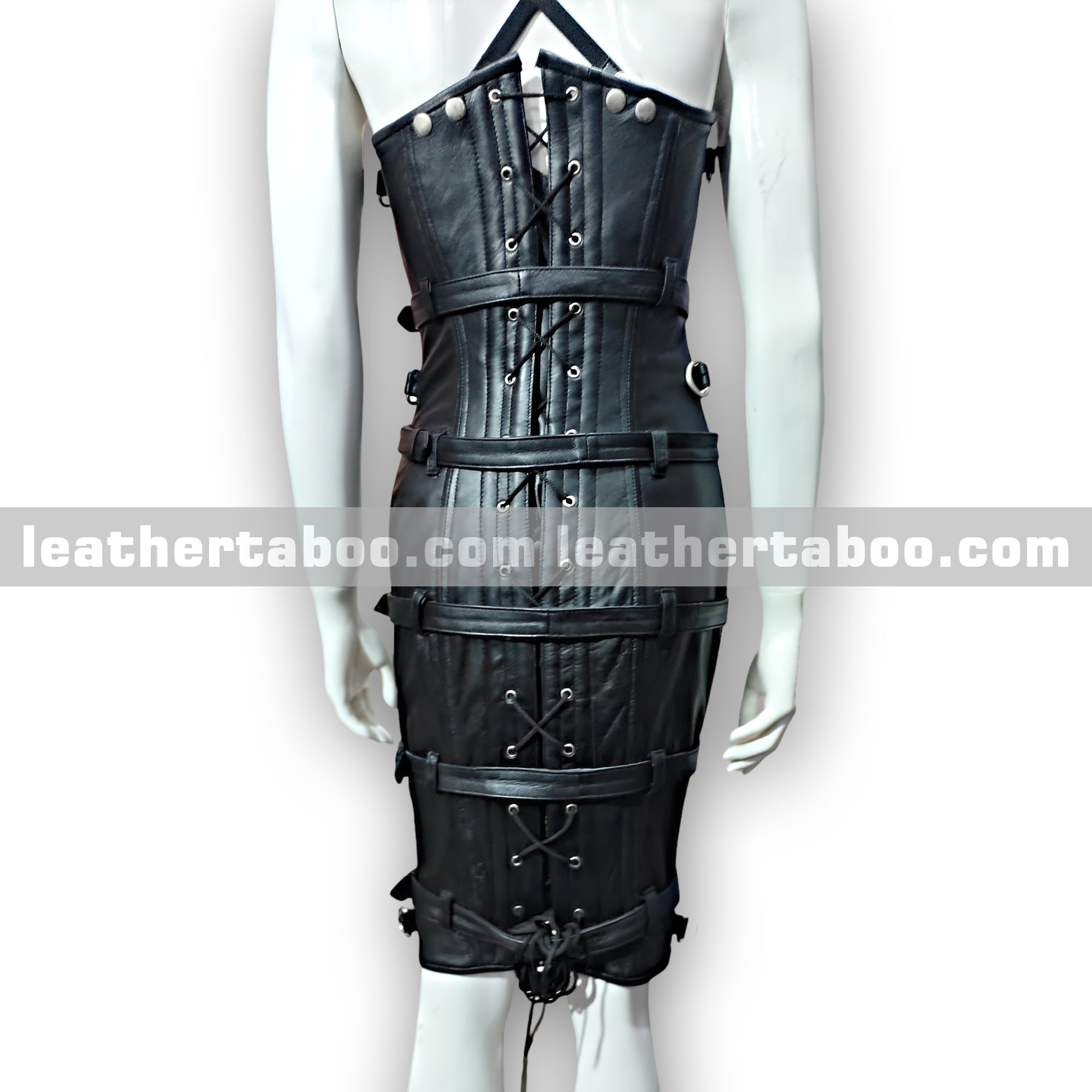 Women’s Premium Sheepskin Leather Buckled Dress with Front Zipper, Lace-Up Back, and Adjustable Fit – Bold Bodycon Style