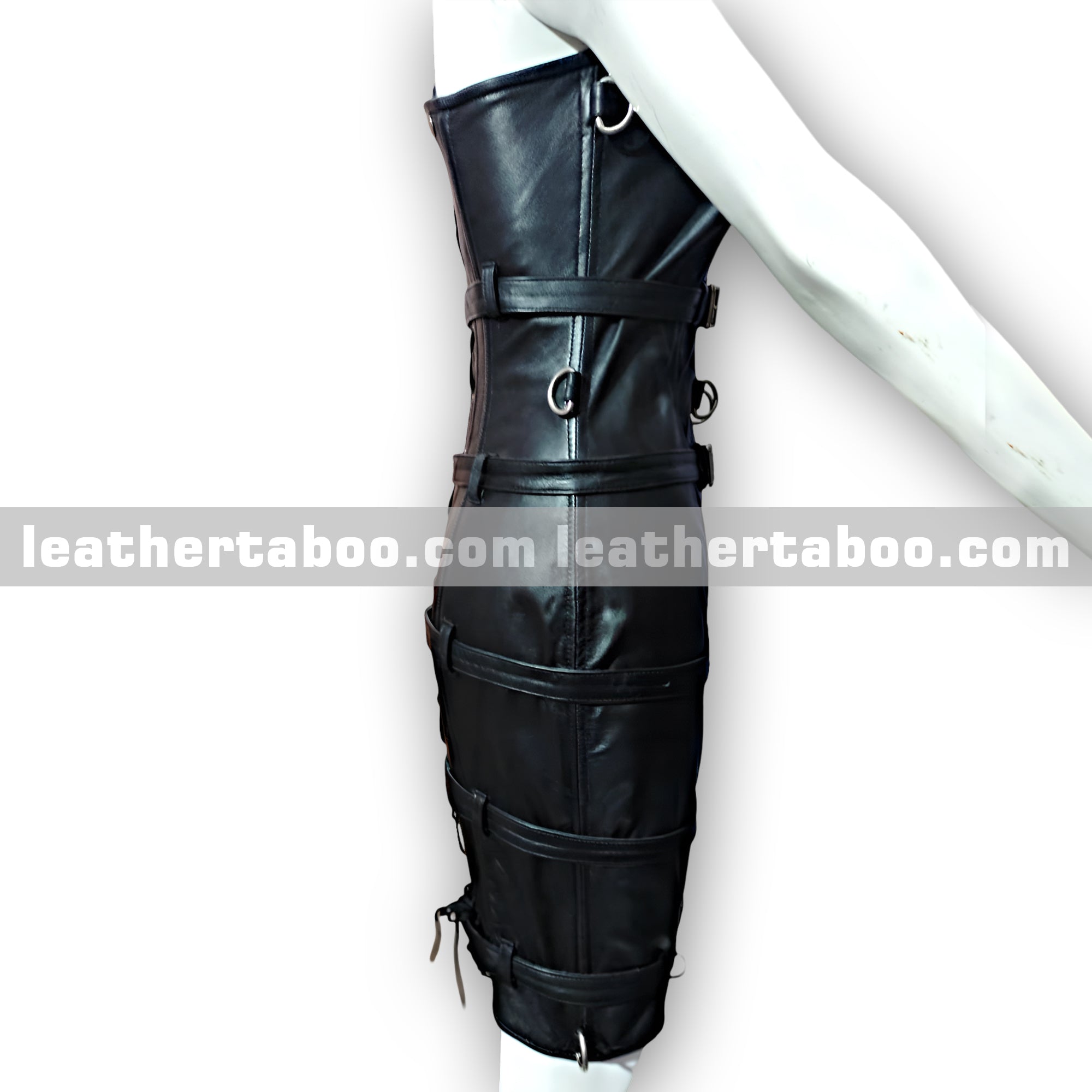 Women’s Premium Sheepskin Leather Buckled Dress with Front Zipper, Lace-Up Back, and Adjustable Fit – Bold Bodycon Style