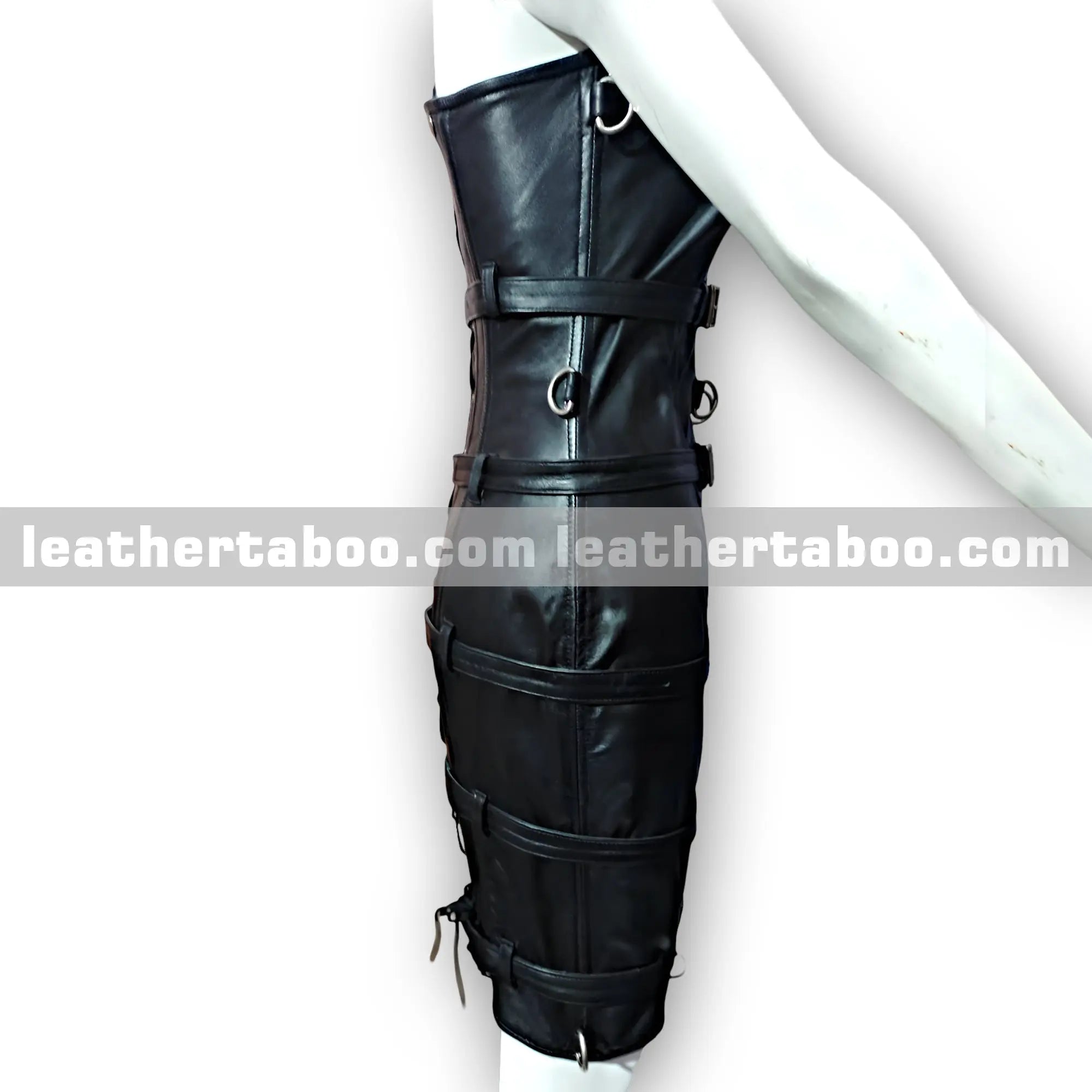 Women’s Premium Sheepskin Leather Buckled Dress with Front Zipper, Lace-Up Back, and Adjustable Fit – Bold Bodycon Style - Leather taboo