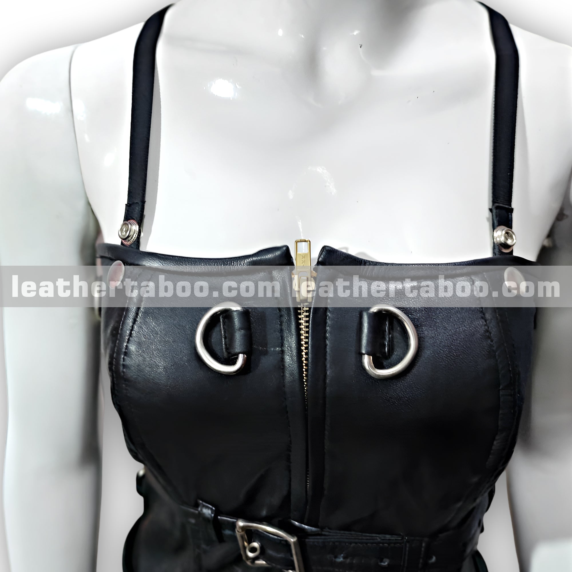 Women’s Premium Sheepskin Leather Buckled Dress with Front Zipper, Lace-Up Back, and Adjustable Fit – Bold Bodycon Style