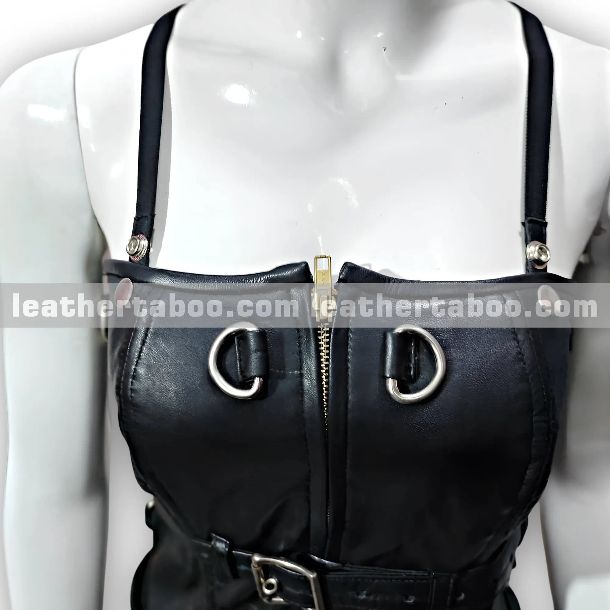 Women’s Premium Sheepskin Leather Buckled Dress with Front Zipper, Lace-Up Back, and Adjustable Fit – Bold Bodycon Style - Leather taboo
