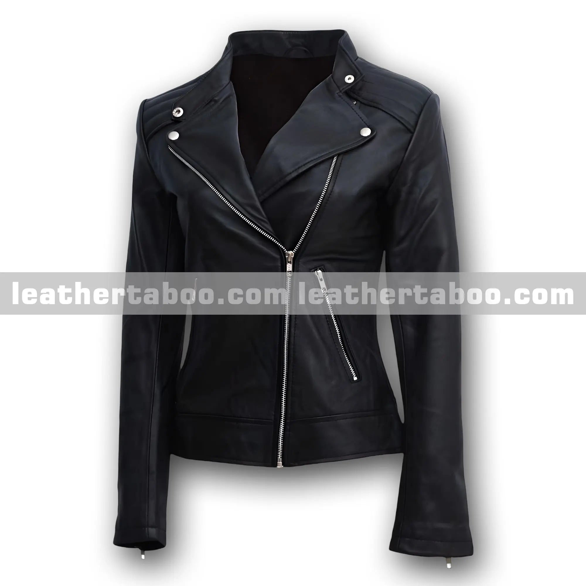 Women’s Black Sheepskin Leather Moto Jacket – Premium Quality Biker Style with Asymmetrical Zip and Stylish Lapel Design - Leather taboo