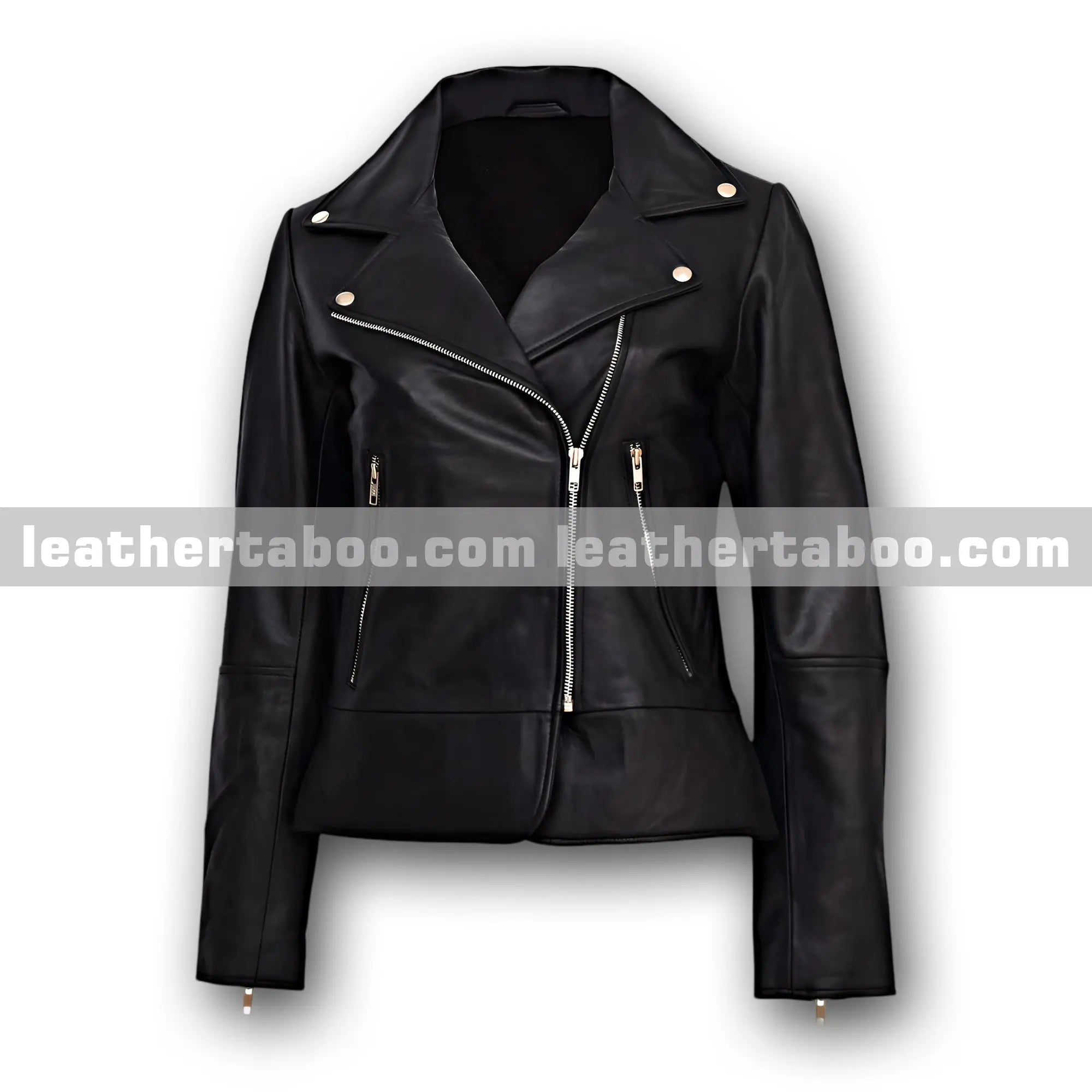 Women’s Black Sheepskin Leather Biker Jacket – Asymmetrical Zipper Moto Style with Lapel Collar and Stylish Silver Hardware - Leather taboo