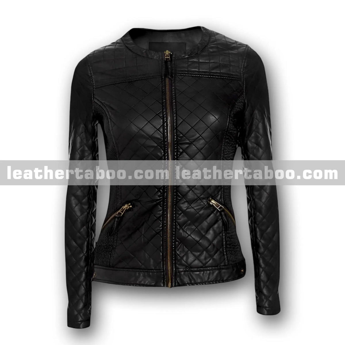Quilted black leather jacket for women | Premium sheepskin with zipper closure | Stylish slim fit biker outerwear - Leather taboo