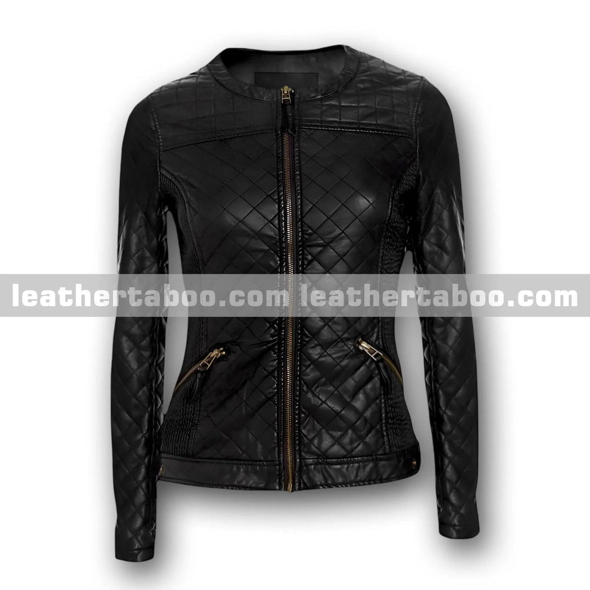 Women's Premium Sheepskin Black Stylish Slim Fit Leather Biker Jacket with zipper closure, zipper detail 2