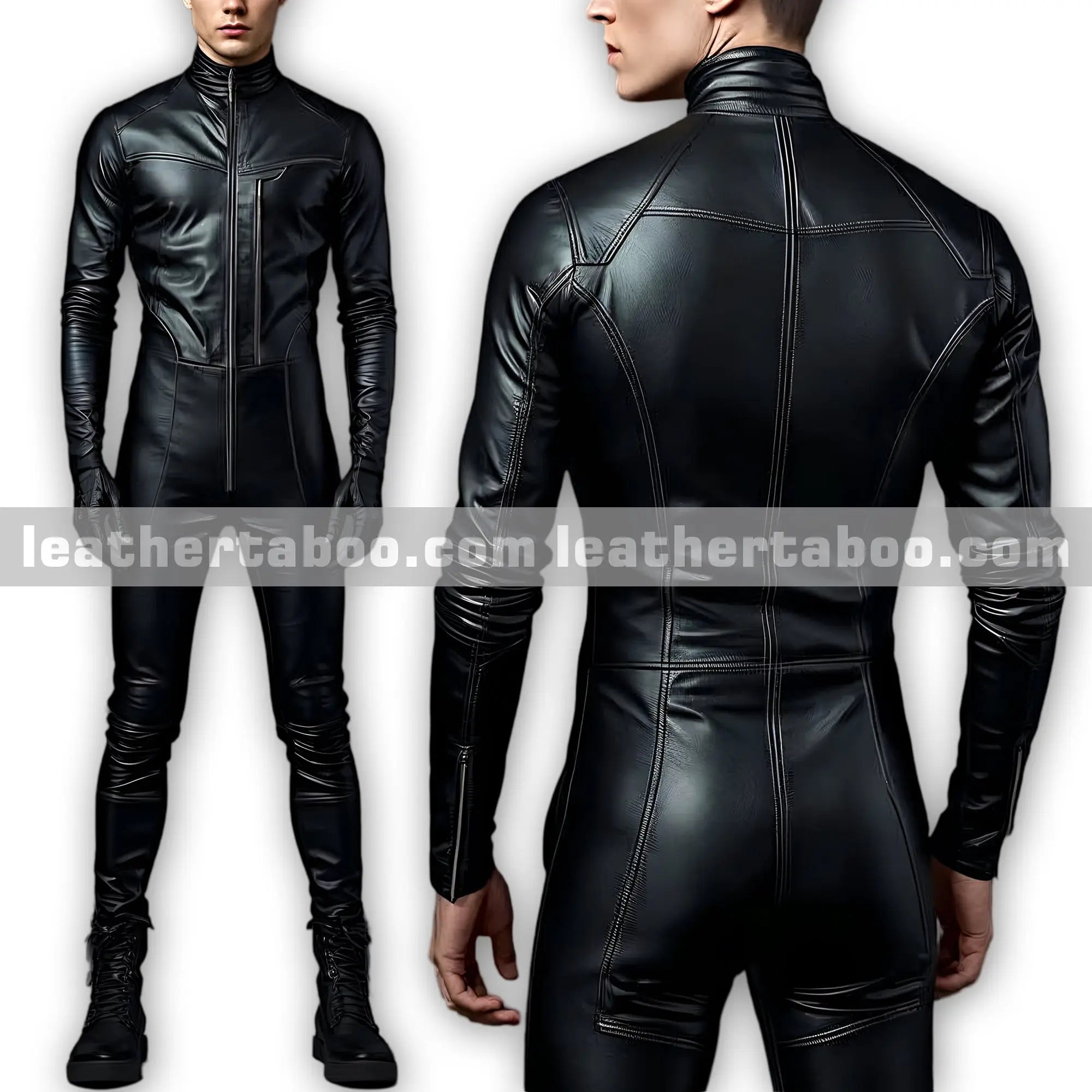 Menโs Premium Black Sheepskin Leather One Piece Jumpsuit with Streamlined and Stylish Design